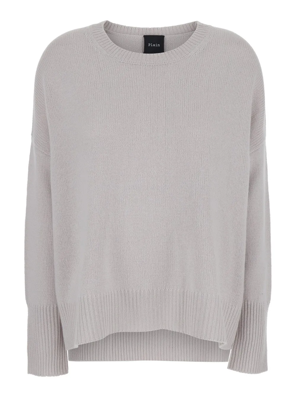 Grauer Oversize-Pullover mit Rundhalsausschnitt aus Kaschmir Damen