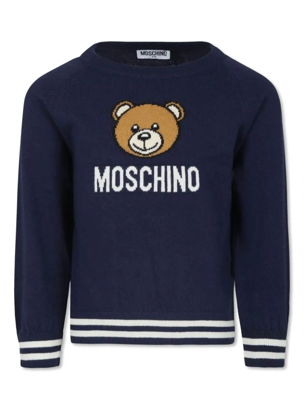 Sweatshirt für Jungen aus Baumwollmischung in Blau mit Rundhalsausschnitt und Teddybär-Motiv