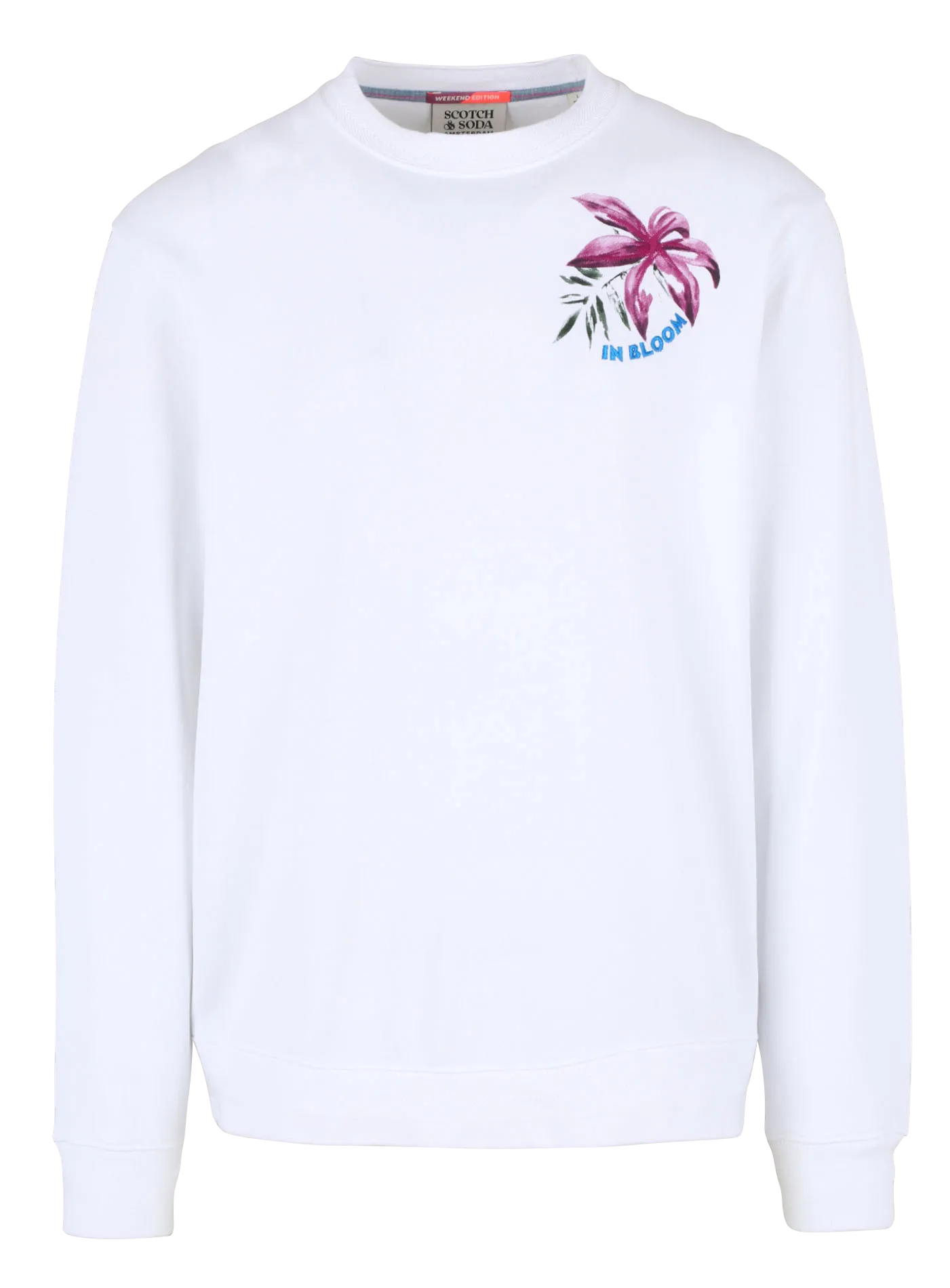 Rundhals-Sweatshirt mit Print und Jacquard Weiss