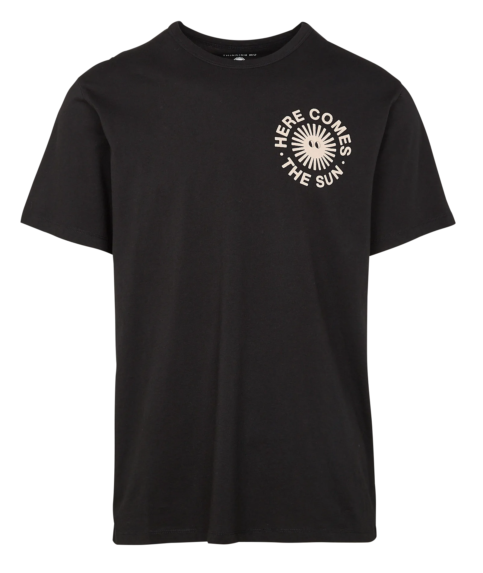 Bedrucktes Rundhals-T-Shirt aus Baumwolle, Regular Fit Schwarz HAPPY SUN