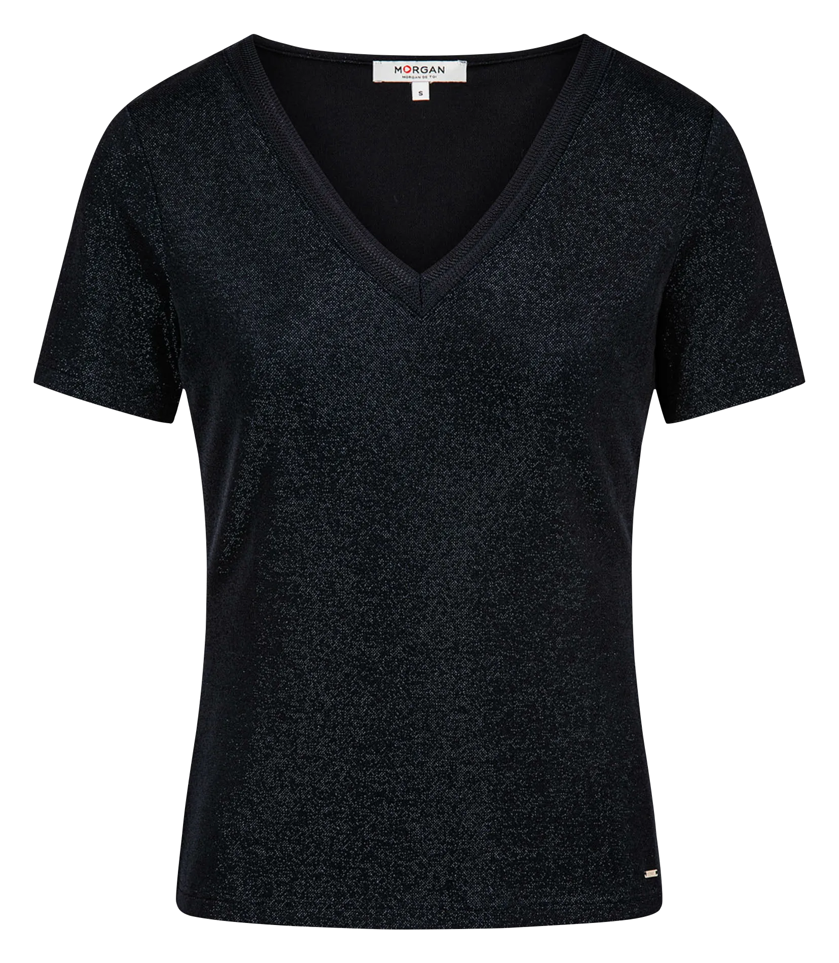 T-Shirt mit V-Ausschnitt und Metallic-Effekt Blau 212-DIWI