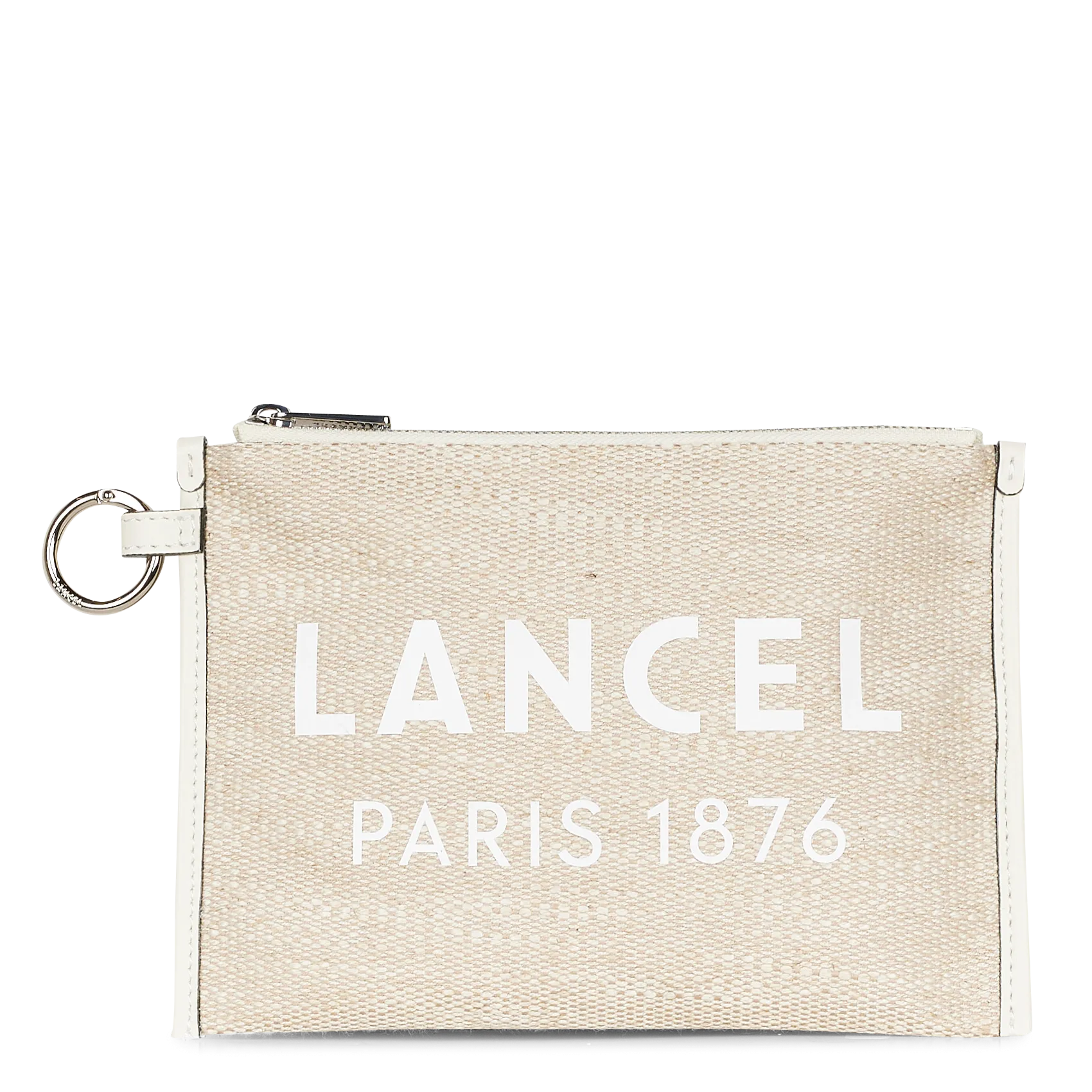 Clutch aus Jute-Canvas und Leder Weiss