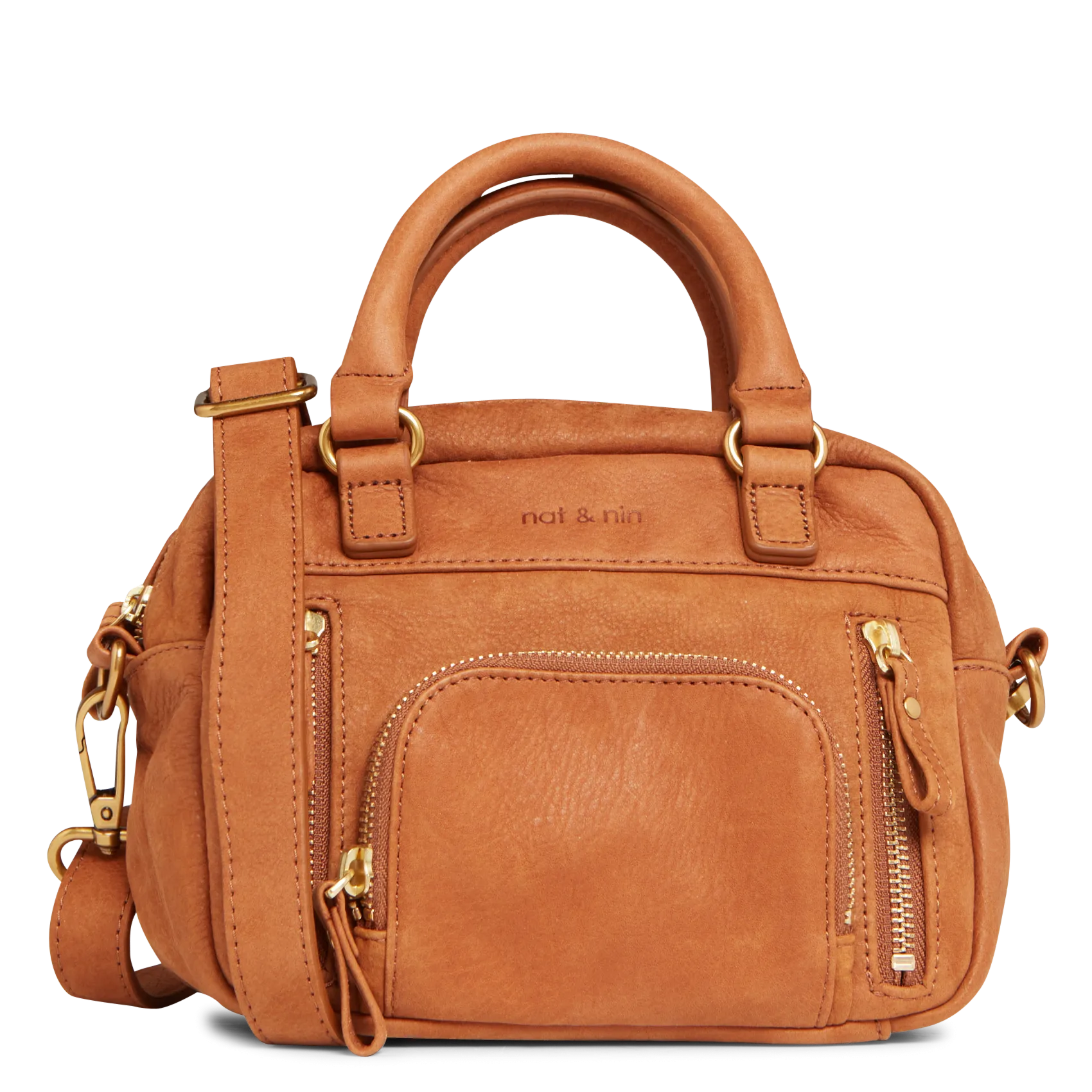 Mini-Lederhandtasche mit vielen Taschen Braun MACY