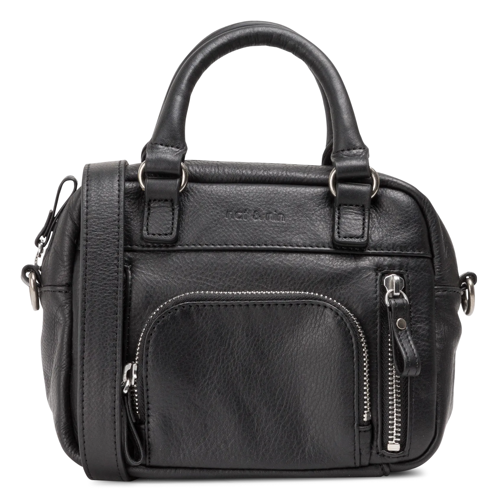 Mini-Lederhandtasche mit vielen Taschen Schwarz MACY