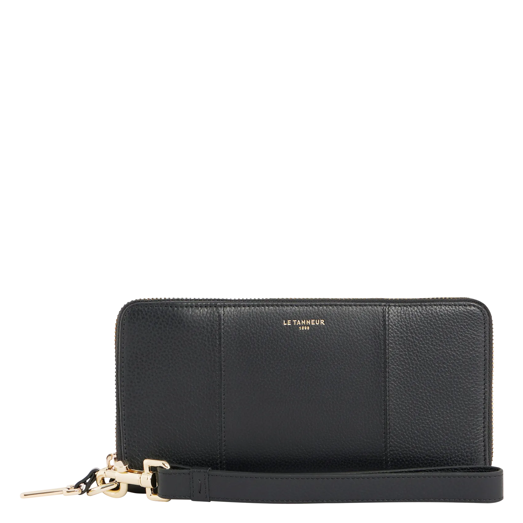 Große Brieftasche aus genarbtem Leder mit Reißverschluss Schwarz JULIETTE