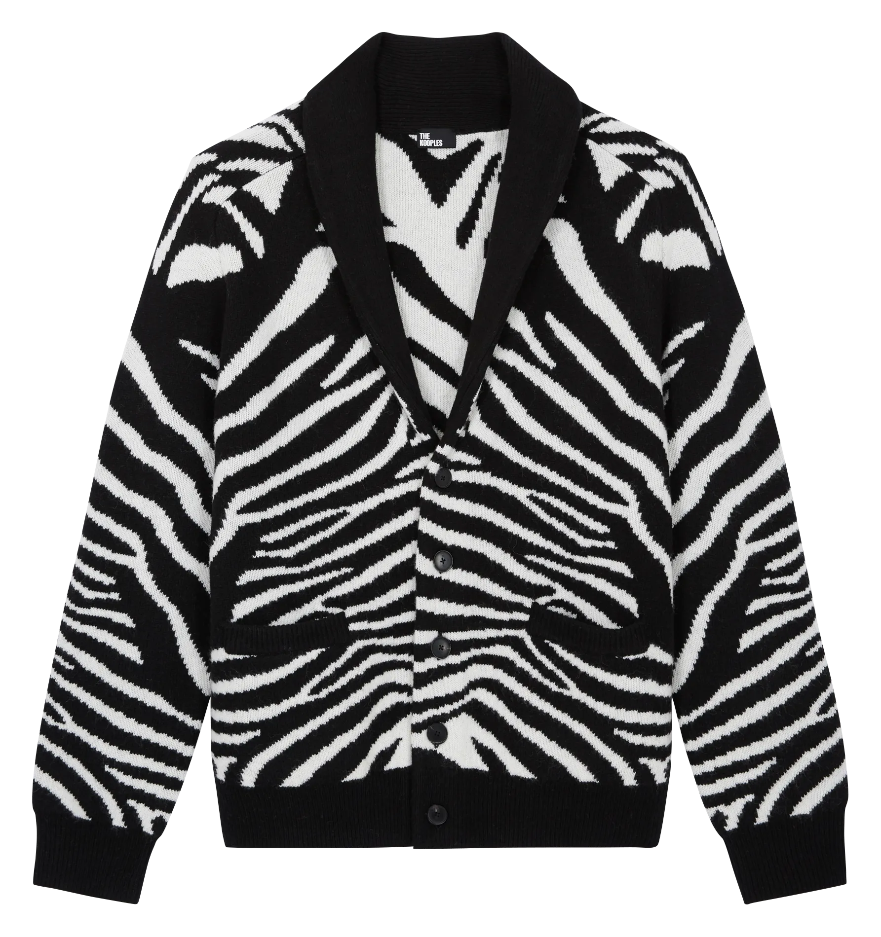 Bedruckter Wollmix-Cardigan mit V-Ausschnitt Schwarz