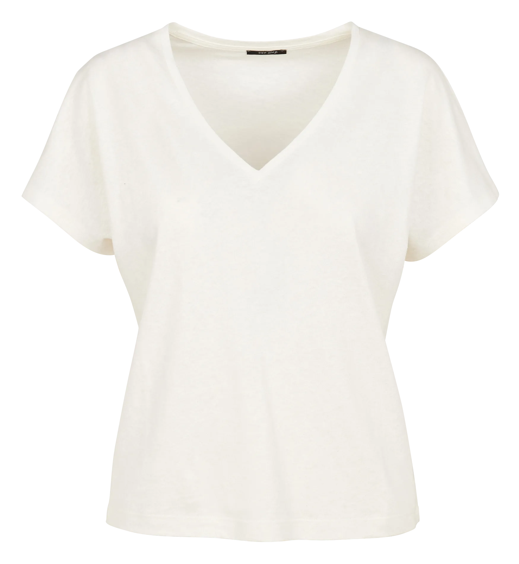 Weites T-Shirt mit V-Ausschnitt aus Leinen-Mix Weiss