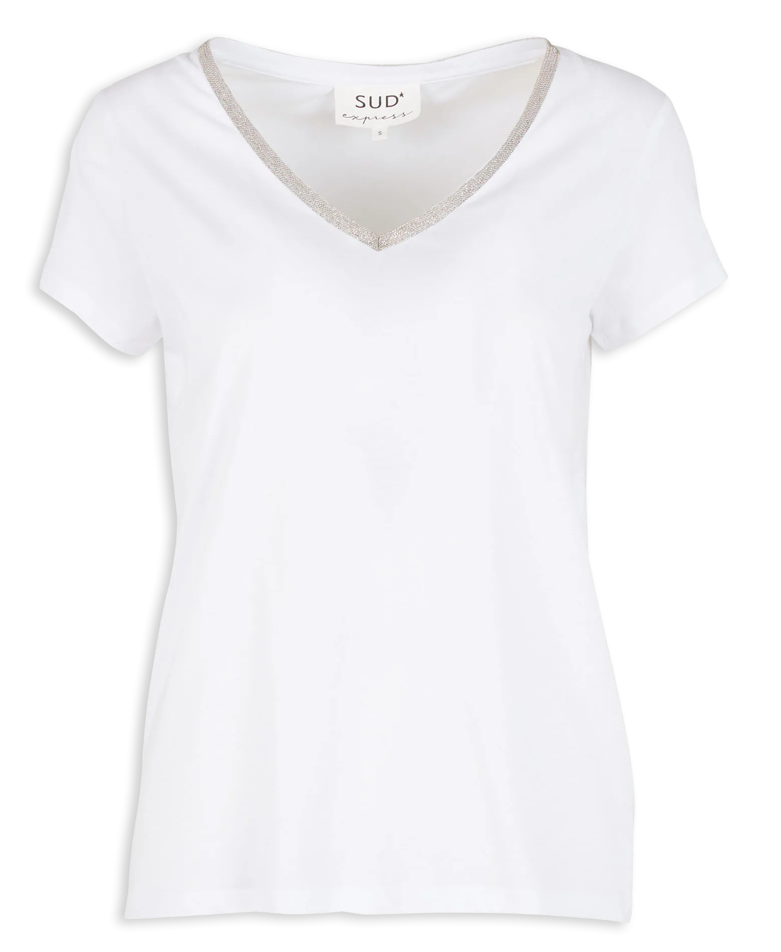 T-Shirt aus Baumwoll-Mix mit V-Ausschnitt Weiss TOANY