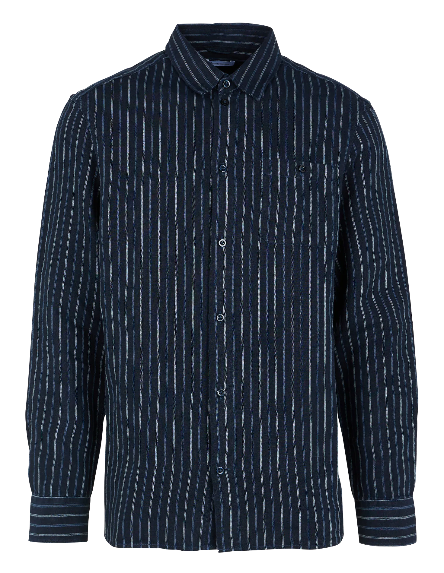 Gestreiftes Leinenhemd mit klassischem Kragen Blau