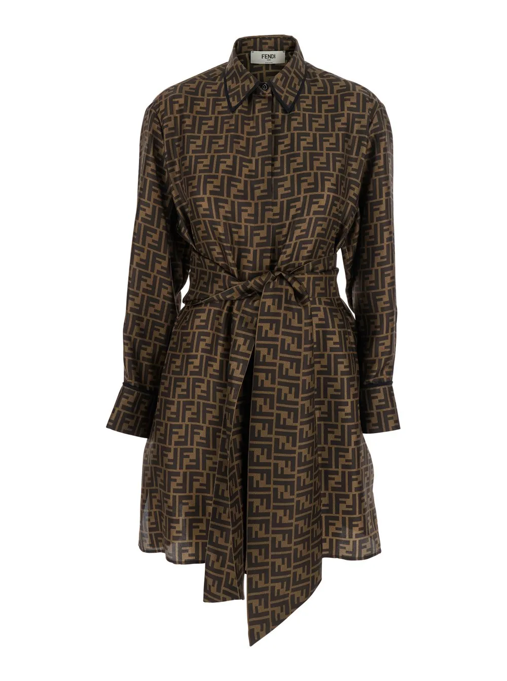 Seidenkleid für Damen aus Seide in Braun mit Monogramm-Logo-Druck