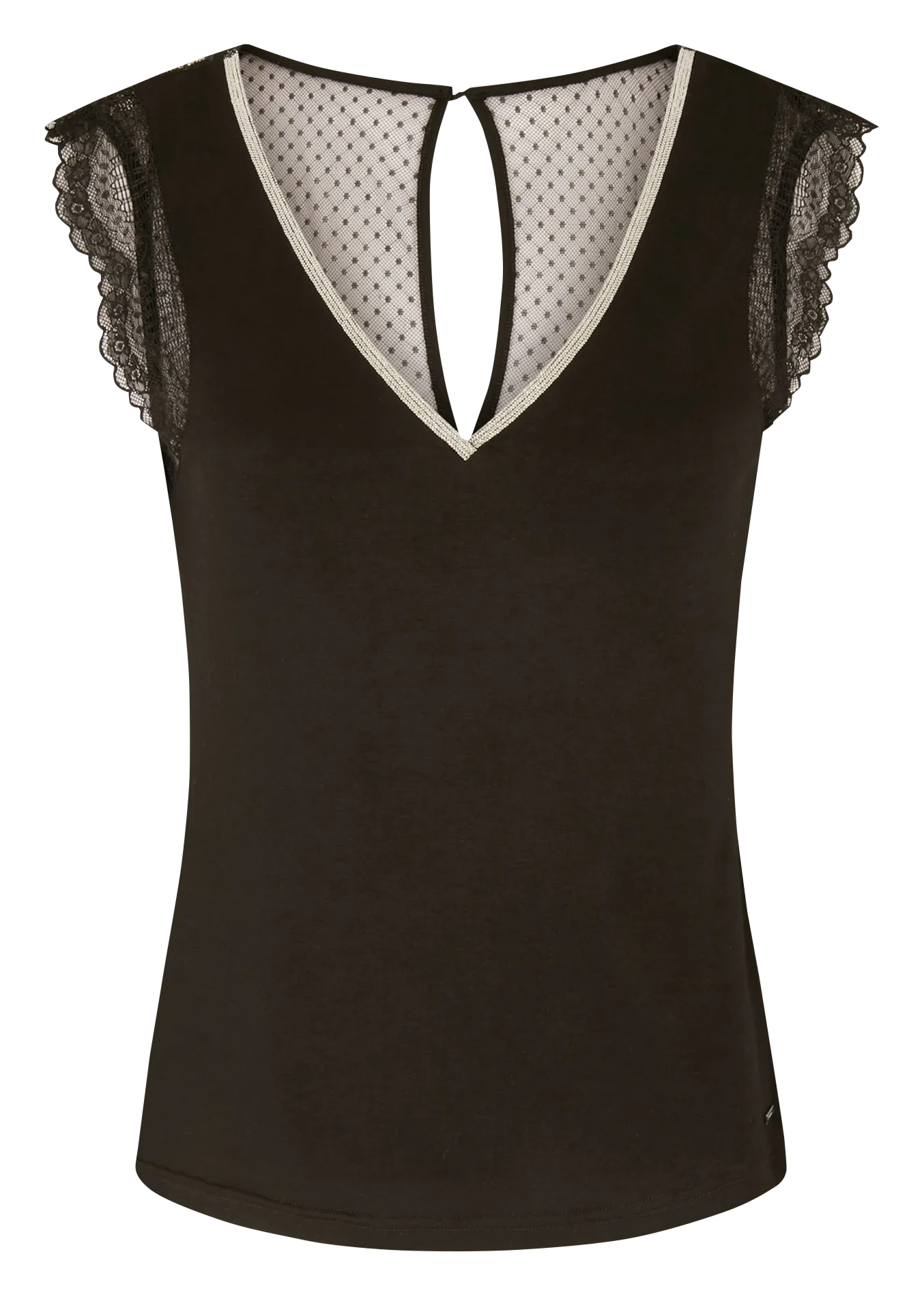 T-Shirt aus Spitze mit V-Ausschnitt Braun 232-DOCHAN