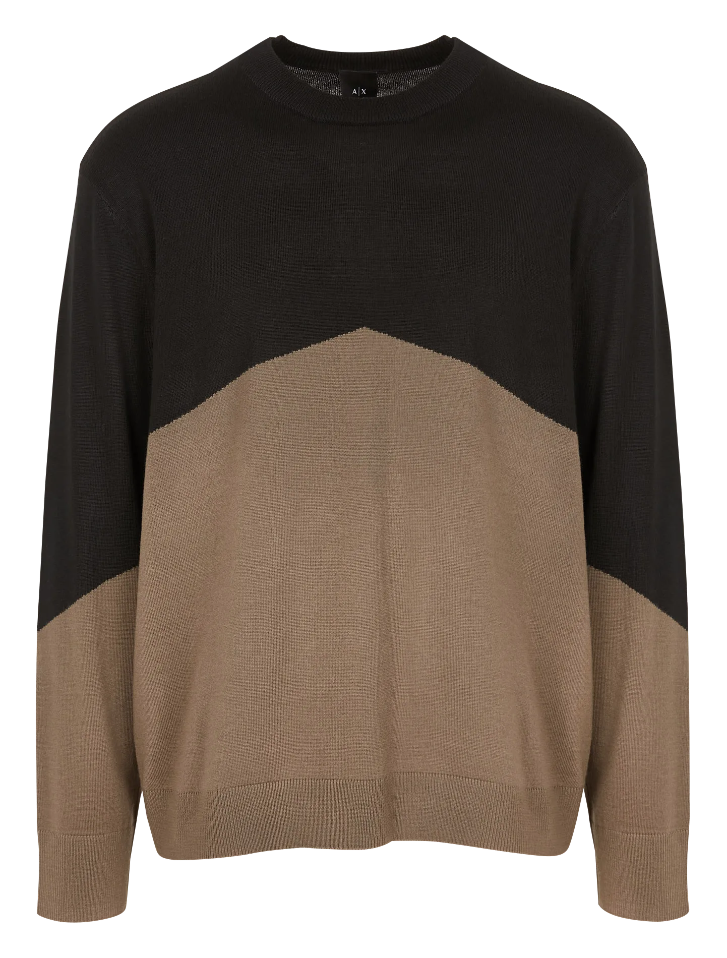 Grafischer Rundhalspullover aus Wollmix Schwarz