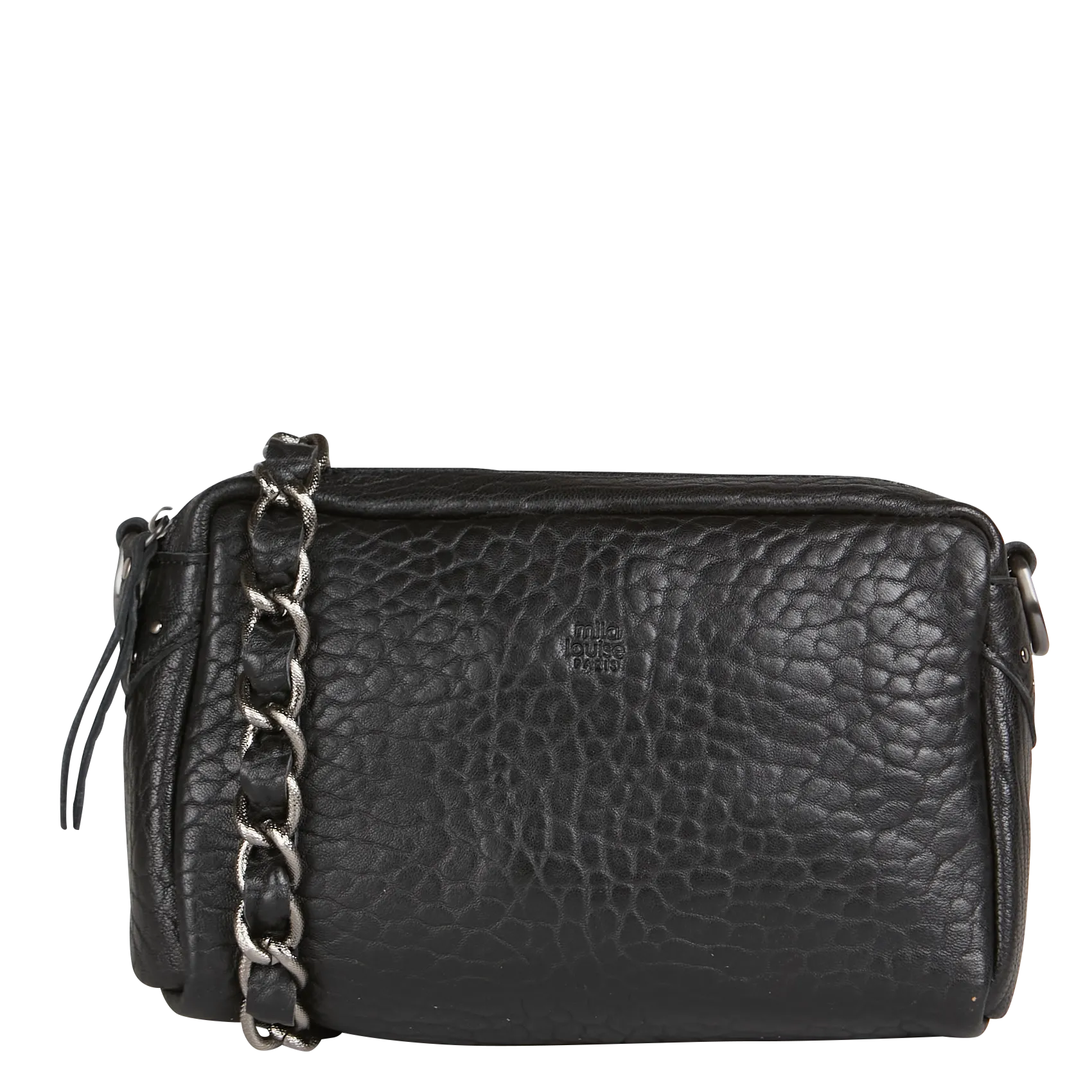 Umhängetasche aus geprägtem Leder Schwarz MAMA