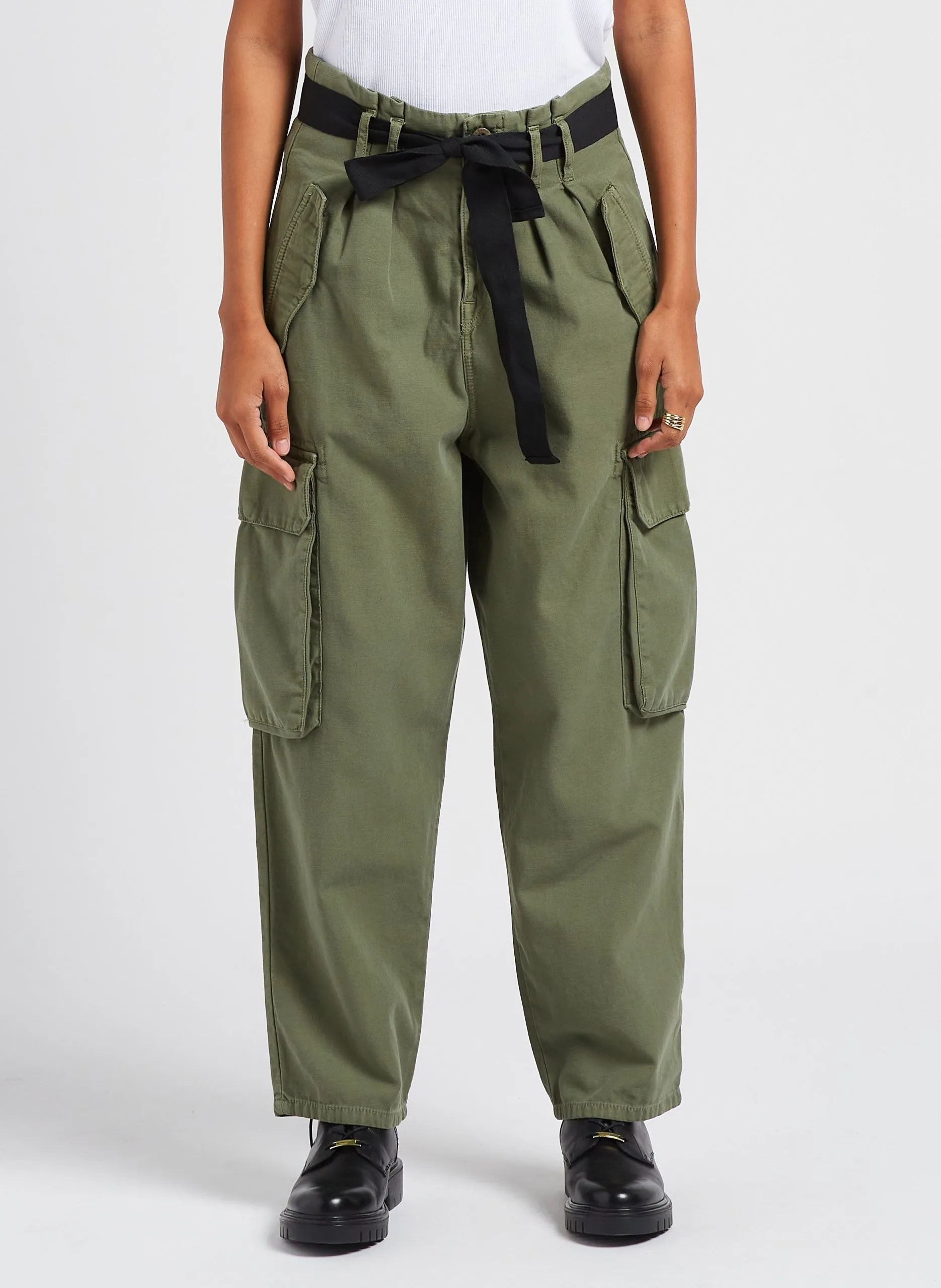 Drillichhose aus Baumwolle mit hohem Bund Grun AMBROISE