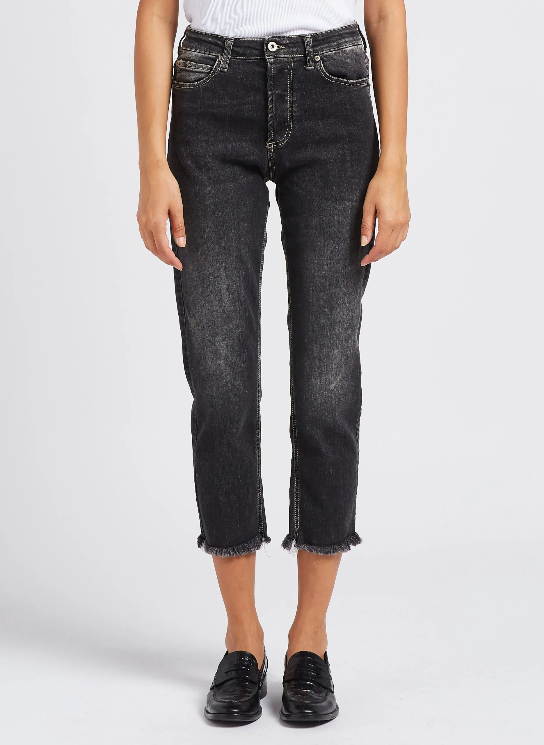 7/8 Stone Washed-Jeans Schwarz
