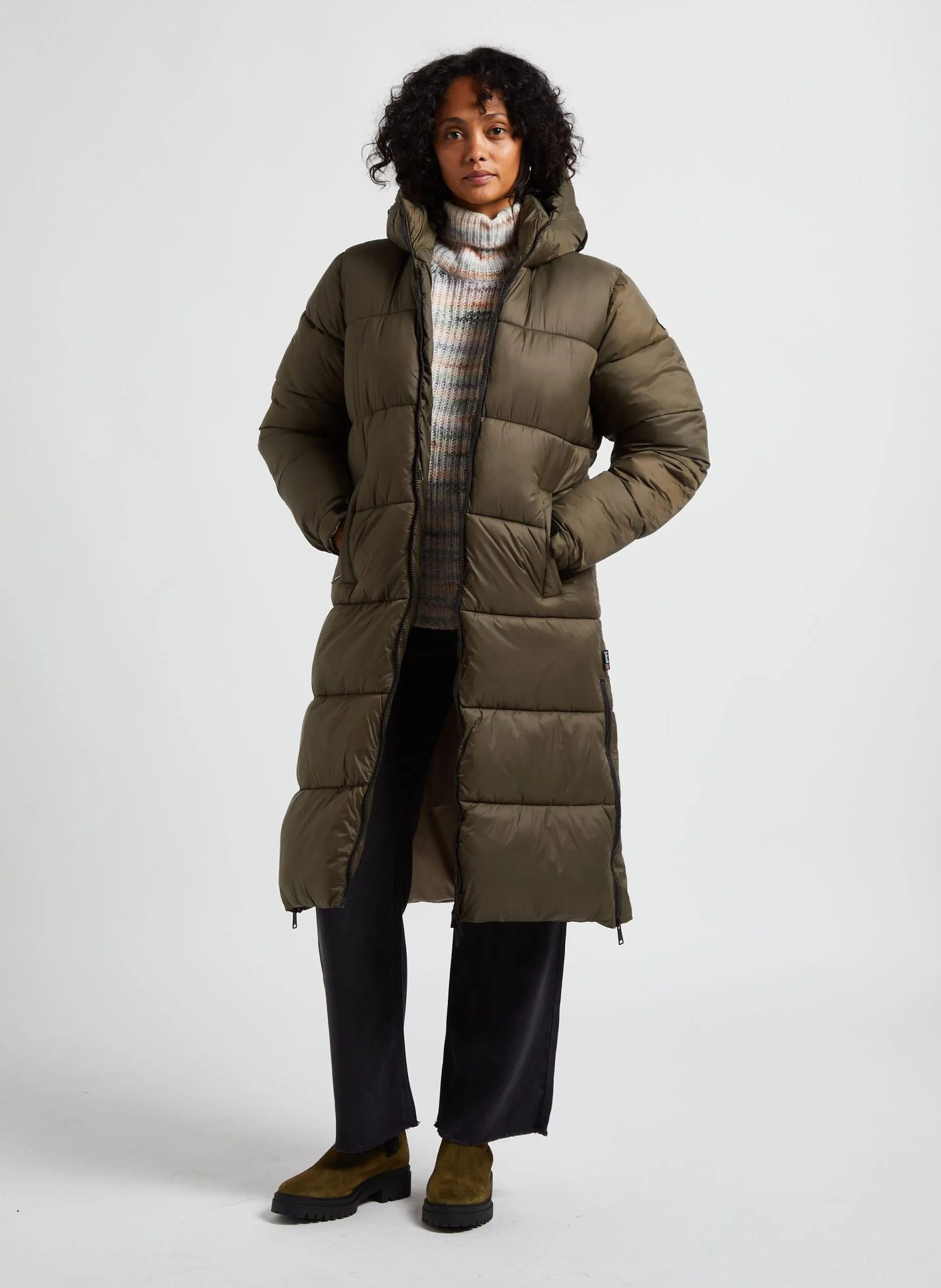 Lange Steppjacke mit Kapuze Golden