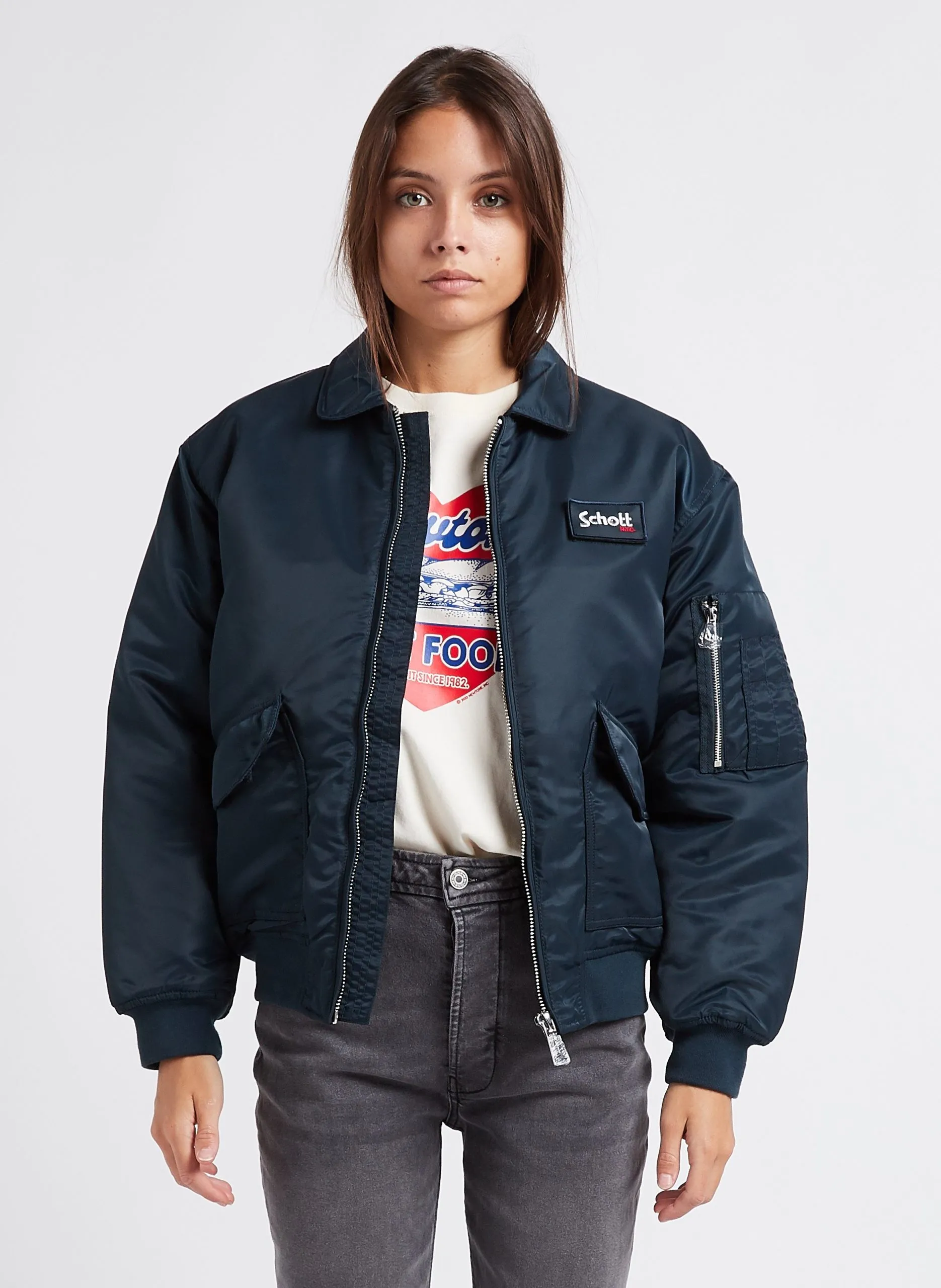 Oversize-Blouson mit Reißverschluss Blau