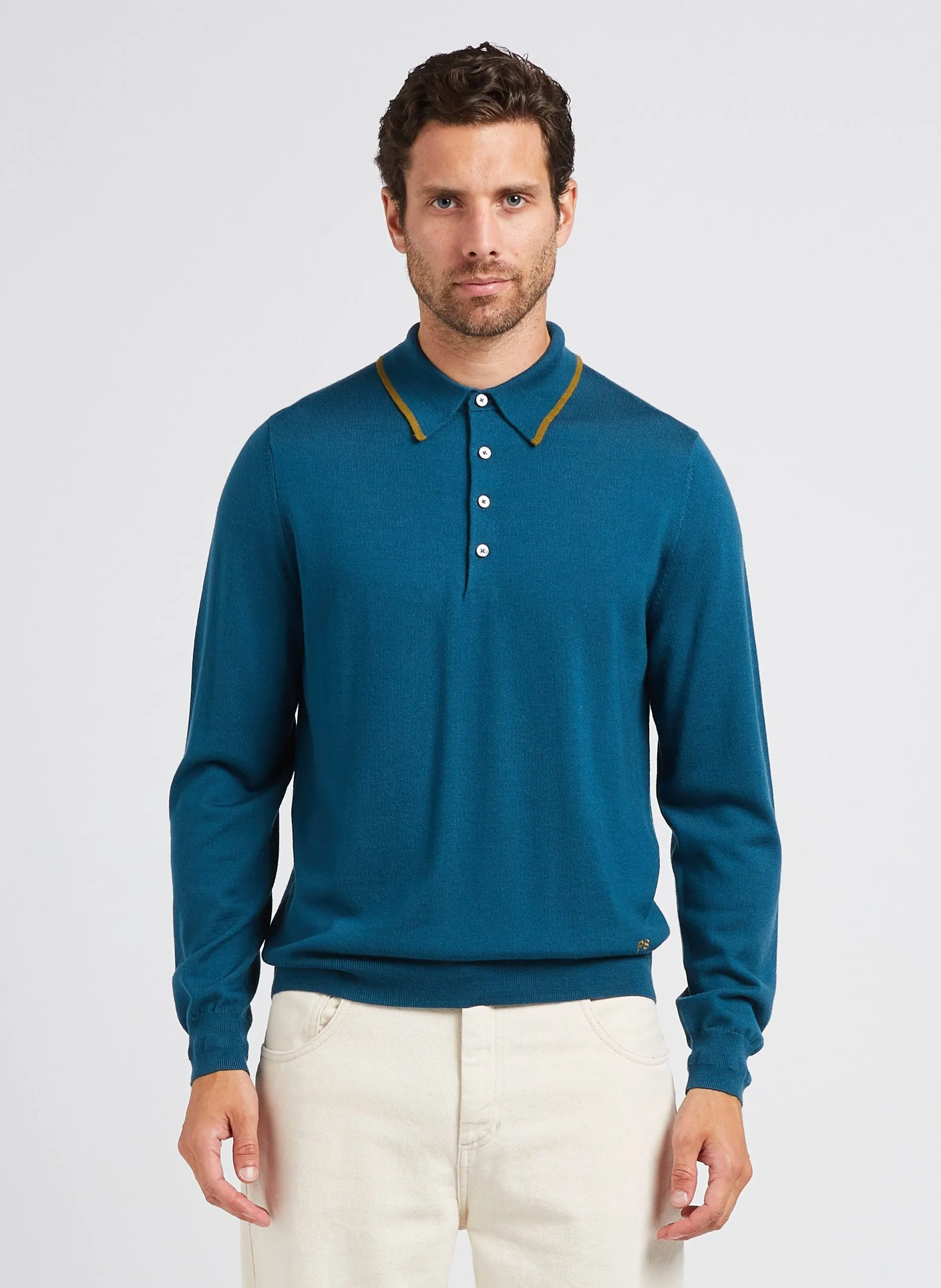 Wollpullover mit Polokragen Blau