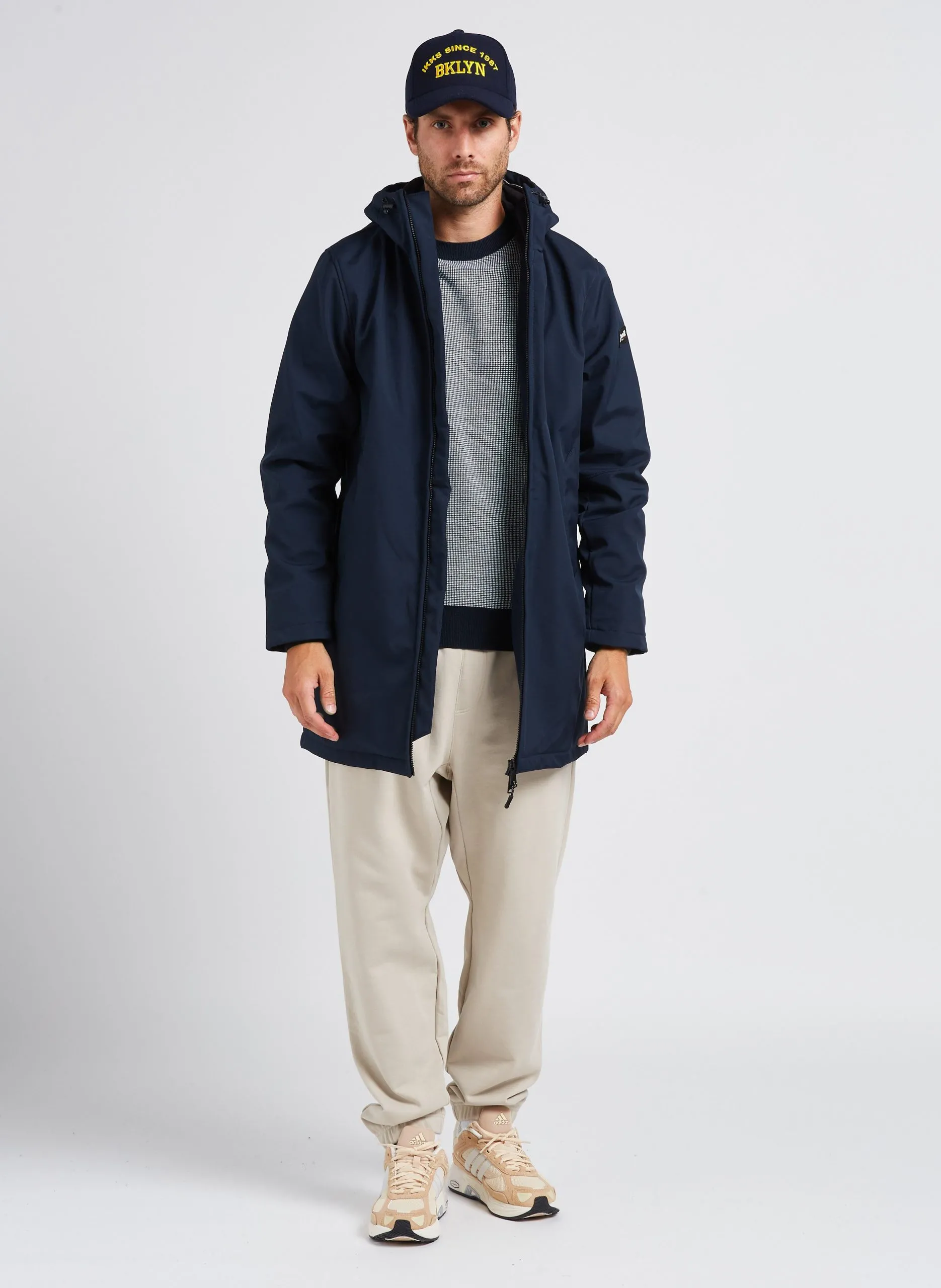 Langer, wasserabweisender Blouson mit Kapuze Blau