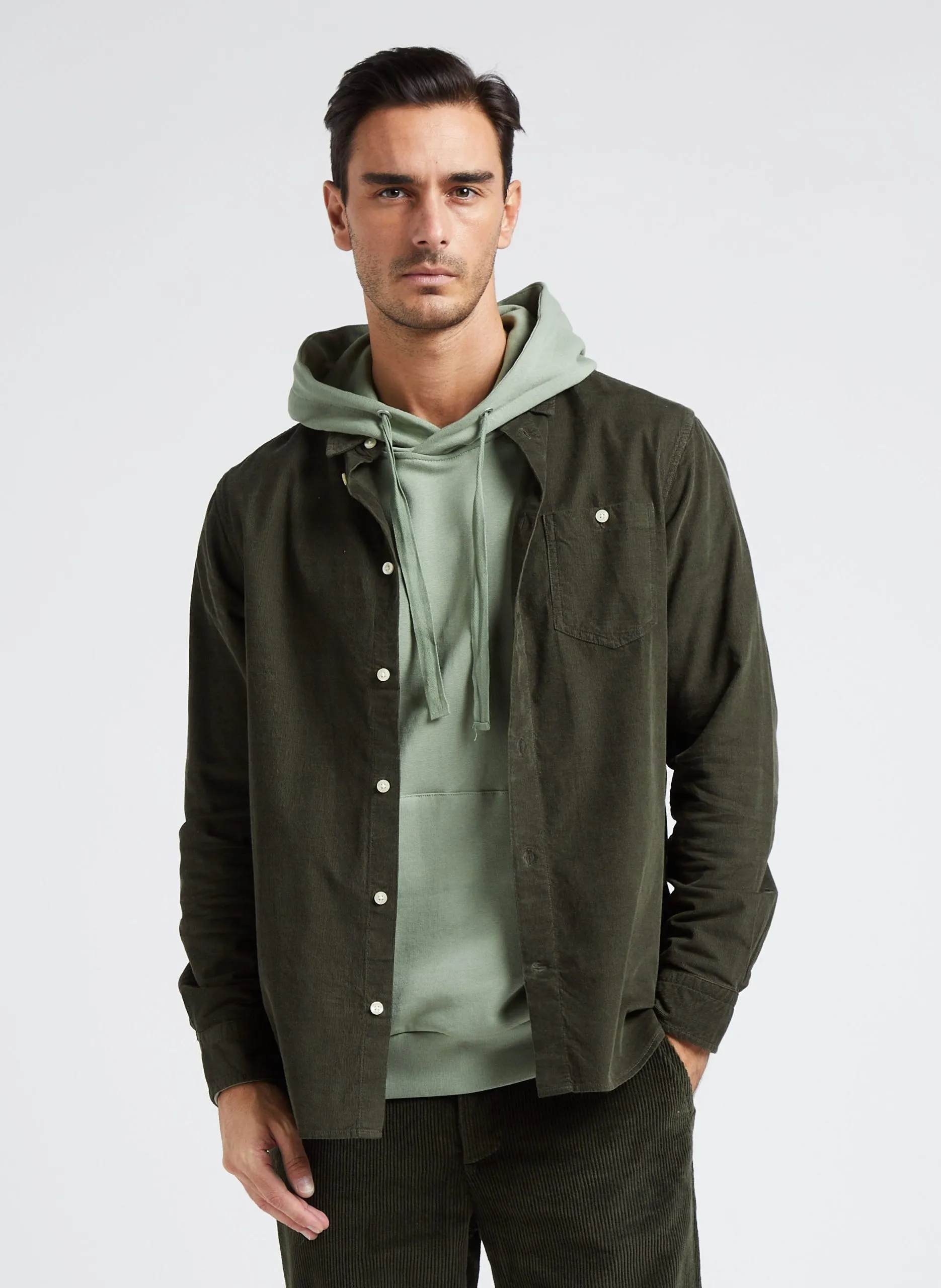 Baumwoll-Cordbluse mit klassischem Kragen Grun