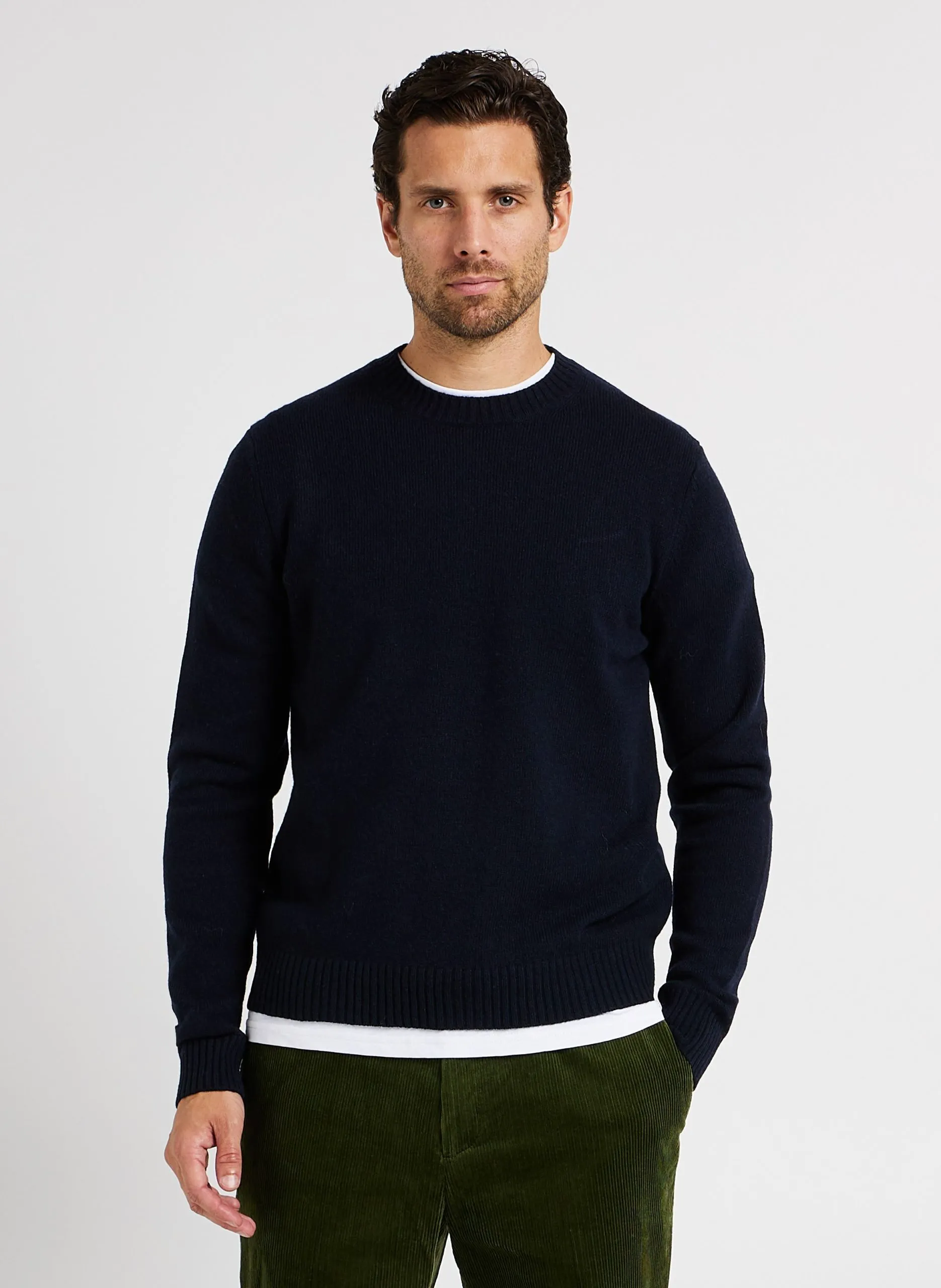 Rundhalspullover aus Wollmix, Slim Fit Blau Sylli