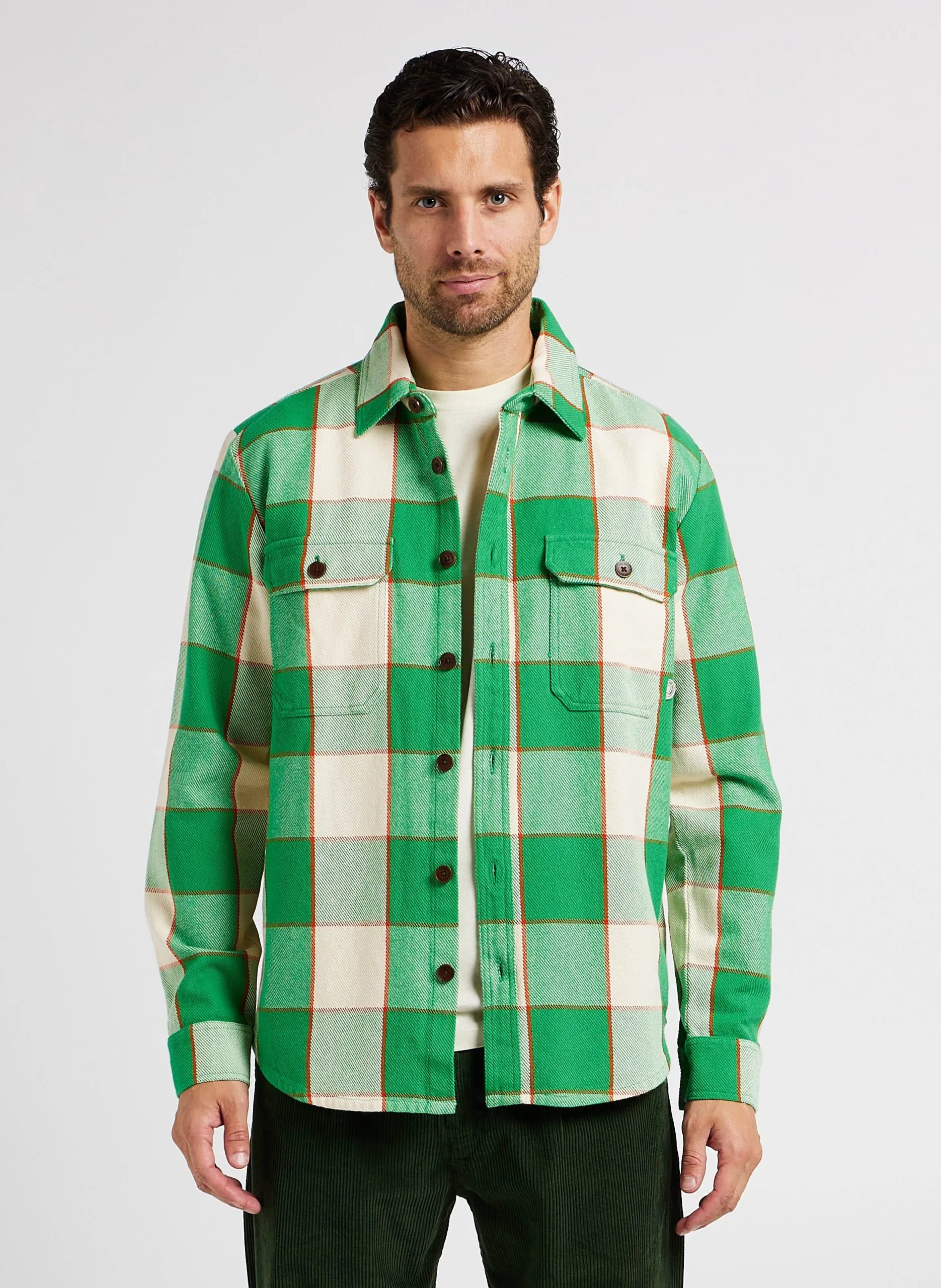 Gerade geschnittene Hemdjacke aus Bio-Baumwolle mit klassischem Kragen Grun LUCAS