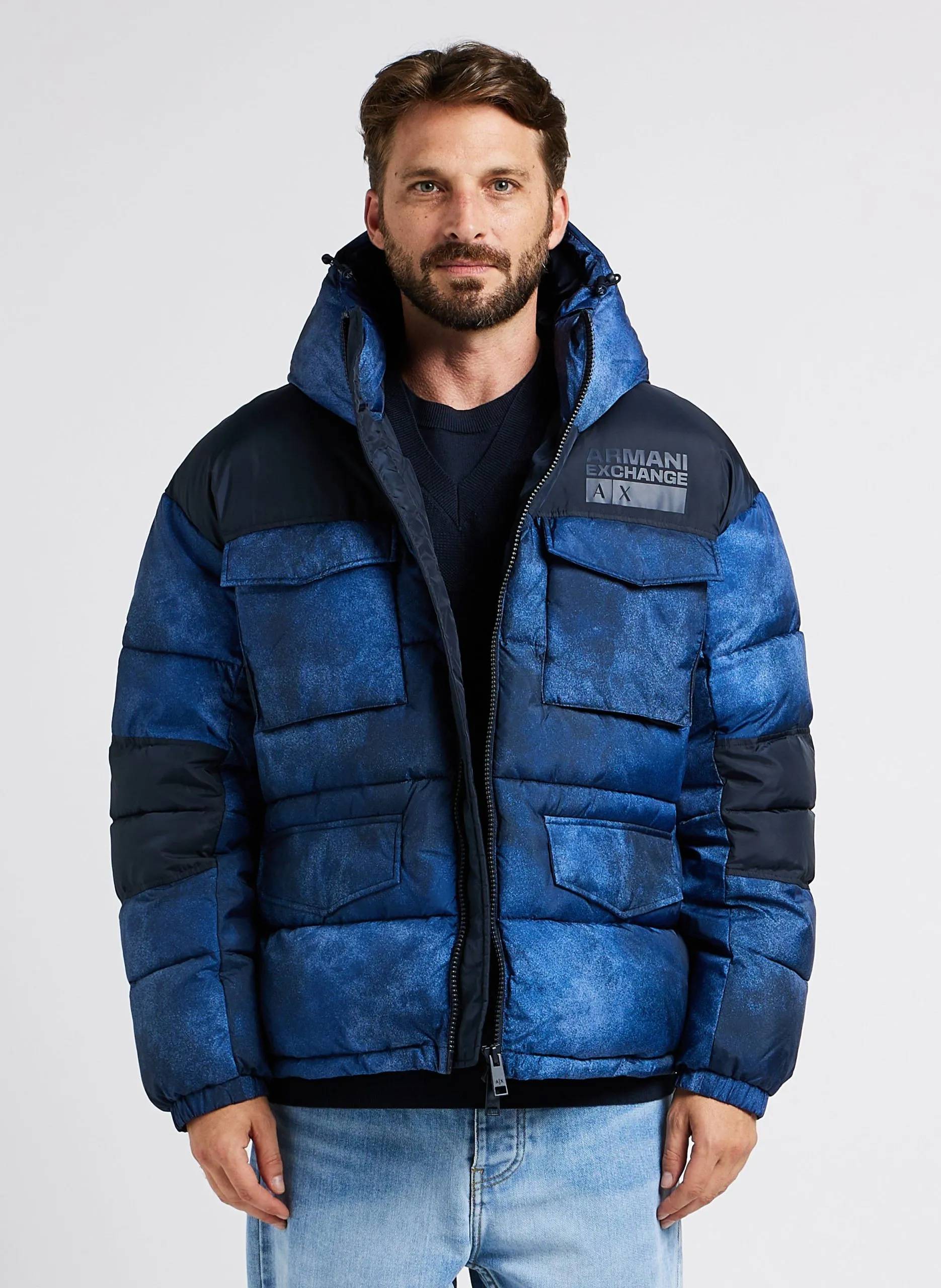 Steppjacke mit Stehkragen und Kapuze Blau