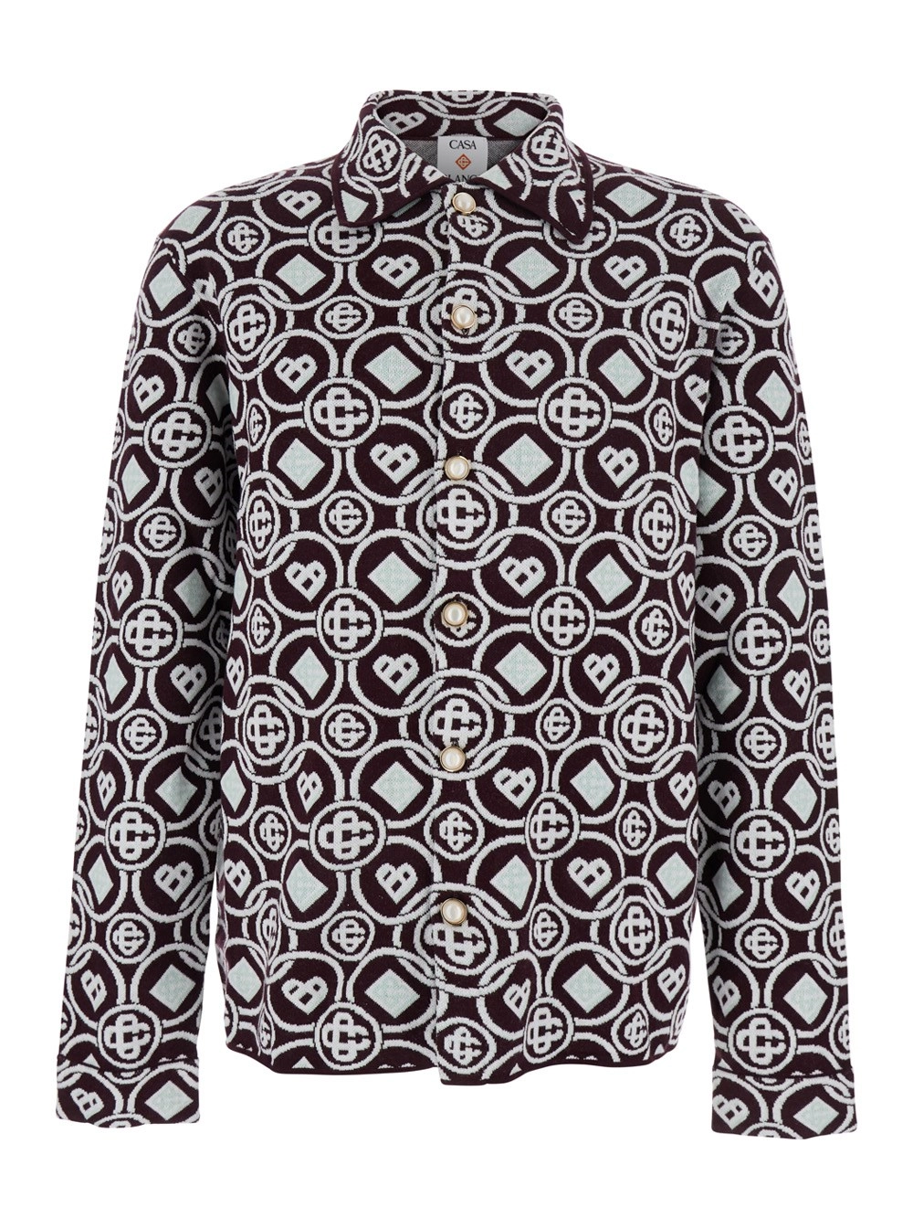 Bordeauxfarbenes Hemd mit klassischem Kragen und All-Over-Monogramm aus Baumwolle Herren