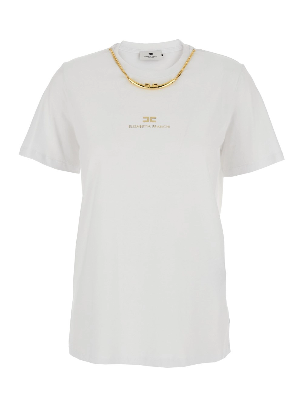 Weißes T-Shirt mit Metallic-Logo auf der Vorderseite aus Baumwolle Damen