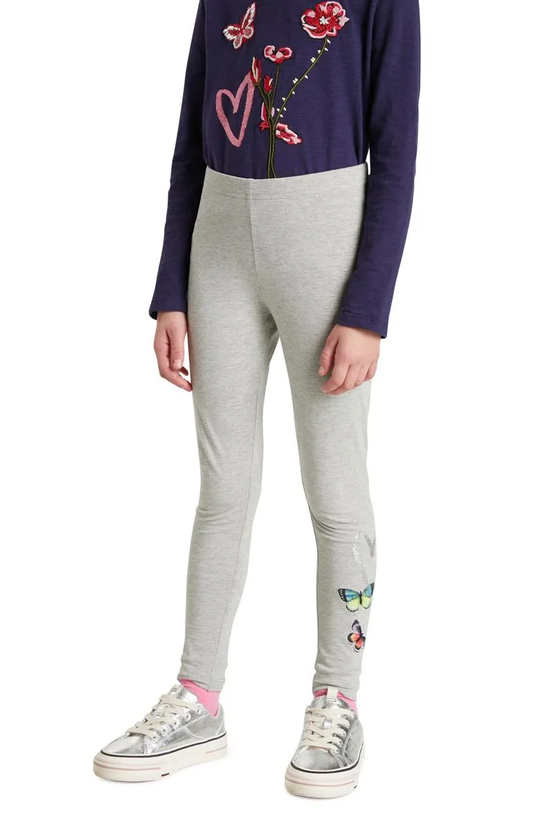 Leggings mit Schmetterlings-Applikation und Glitzer, grau