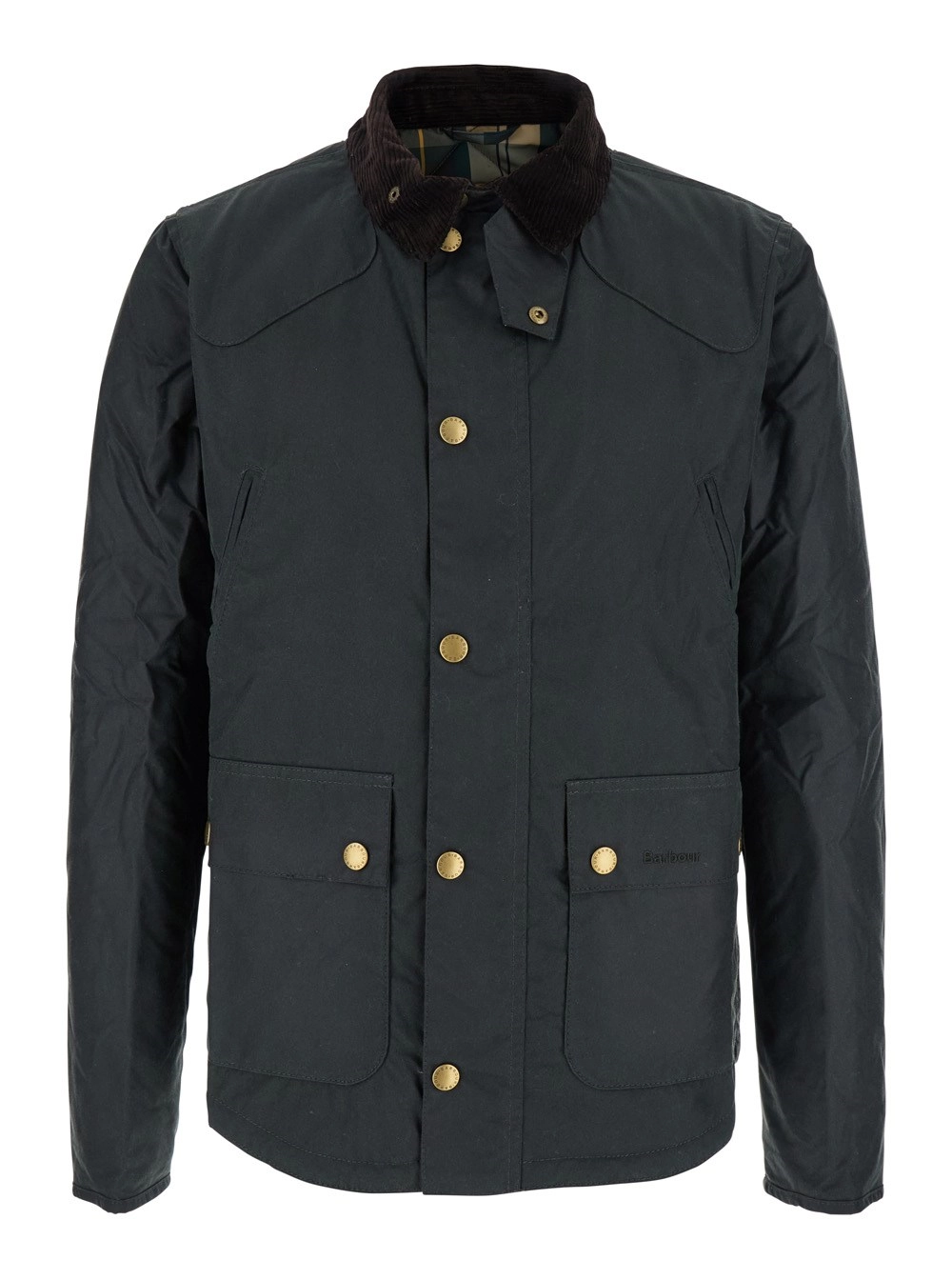 Grüne Jacke mit Cordkragen und Logoschriftzug vorne aus Baumwolle Herren