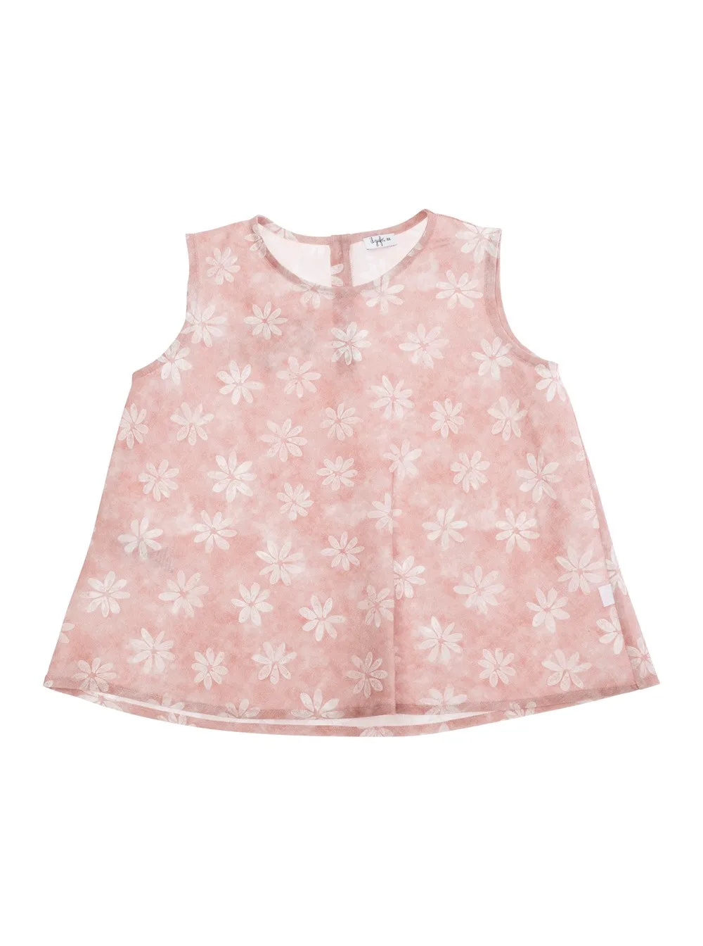 Ärmelloses Top für Mädchen aus Leinen in Rosa mit Rundhalsausschnitt und All-over Blumenmotiv