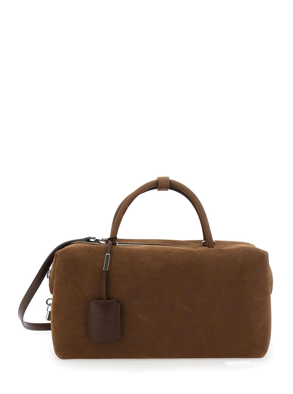 Braune Handtasche "Holdall" mit verstellbarem und abnehmbarem Schulterriemen und Etikett mit geprägtem Logo auf der Vorderseite aus Wildleder Damen