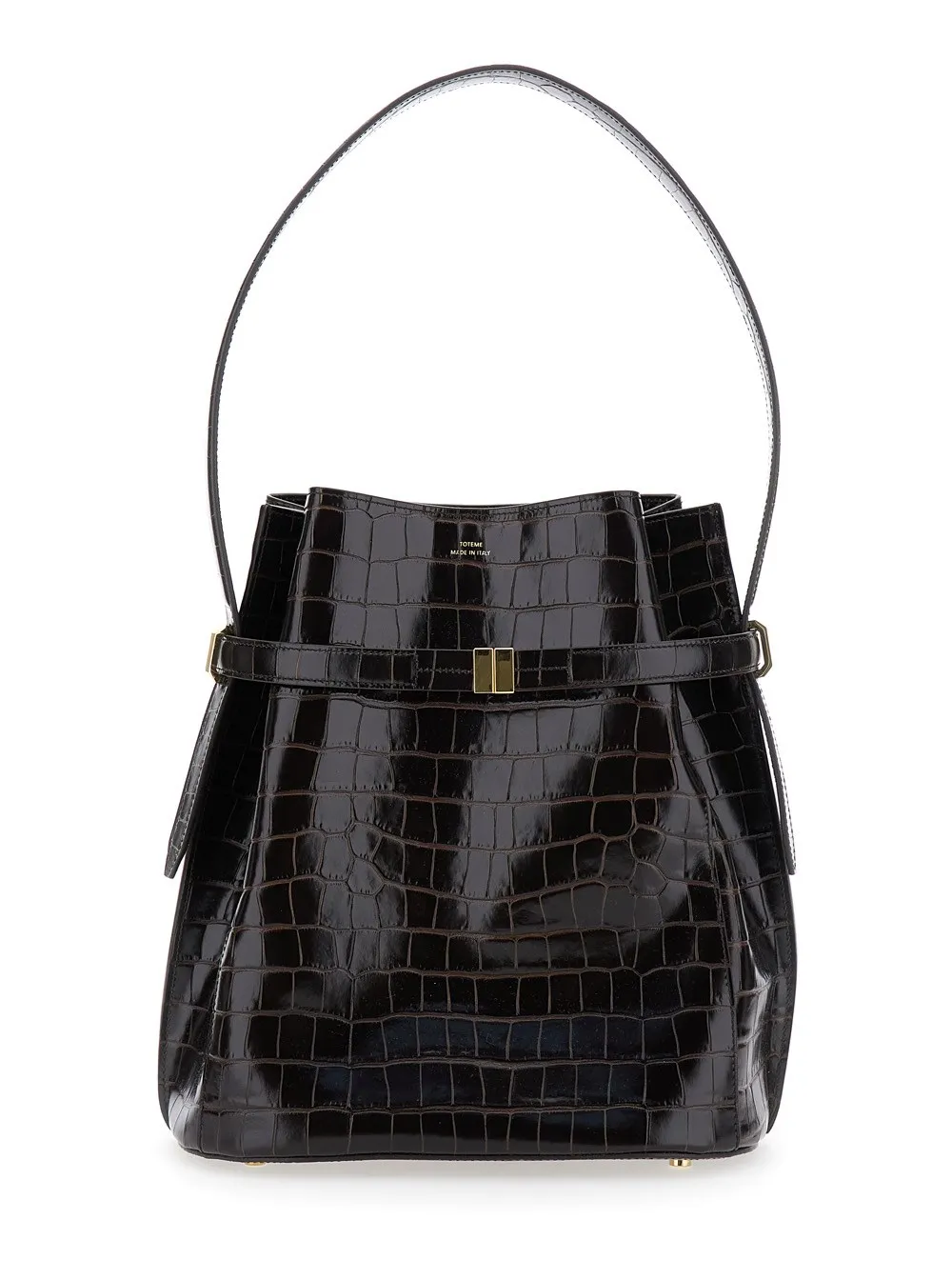 Braune Handtasche mit Logoschriftzug vorne und Gürtel aus Leder Damen