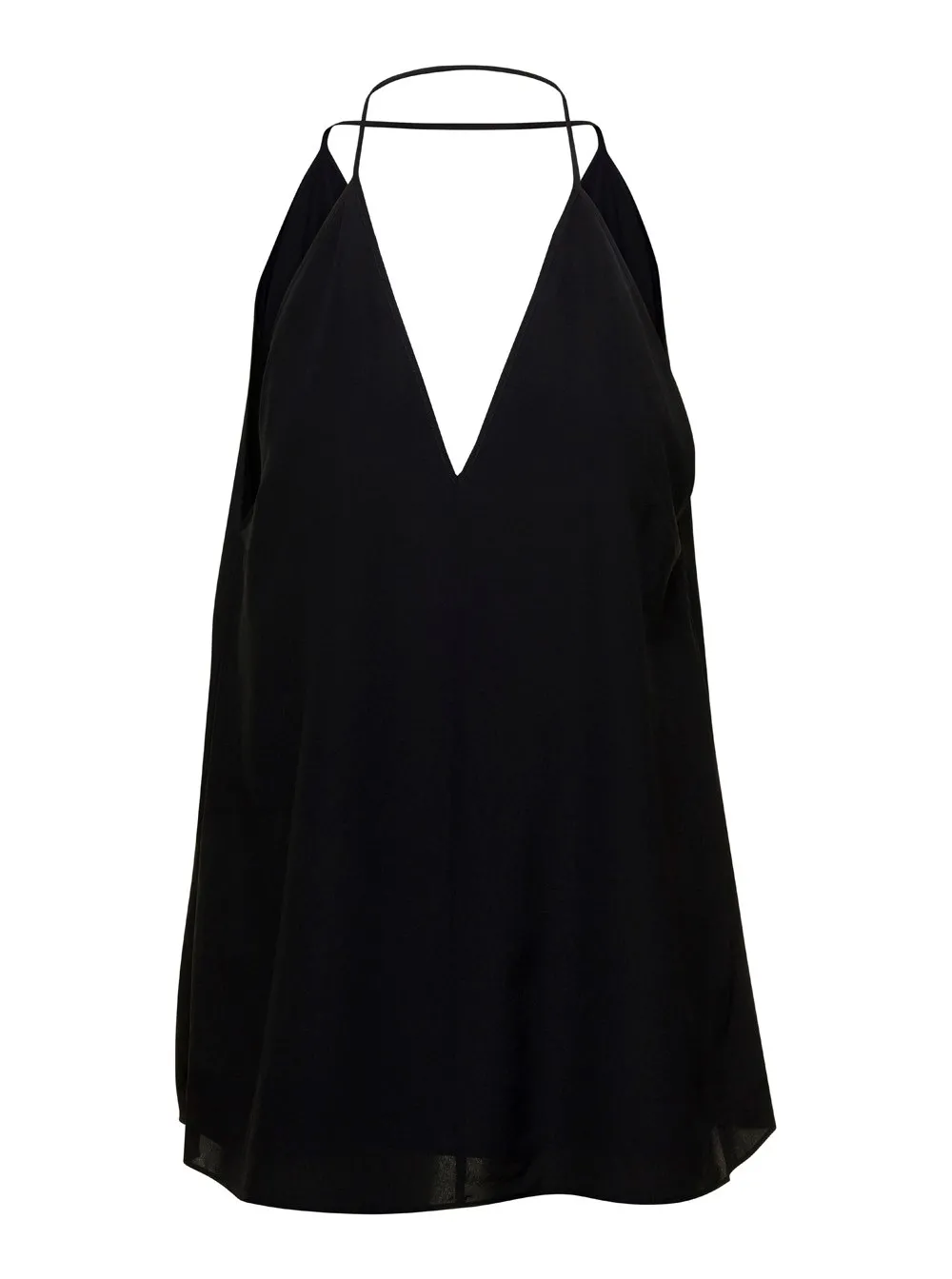 Black Top with Double Halter Neck in Silk Woman