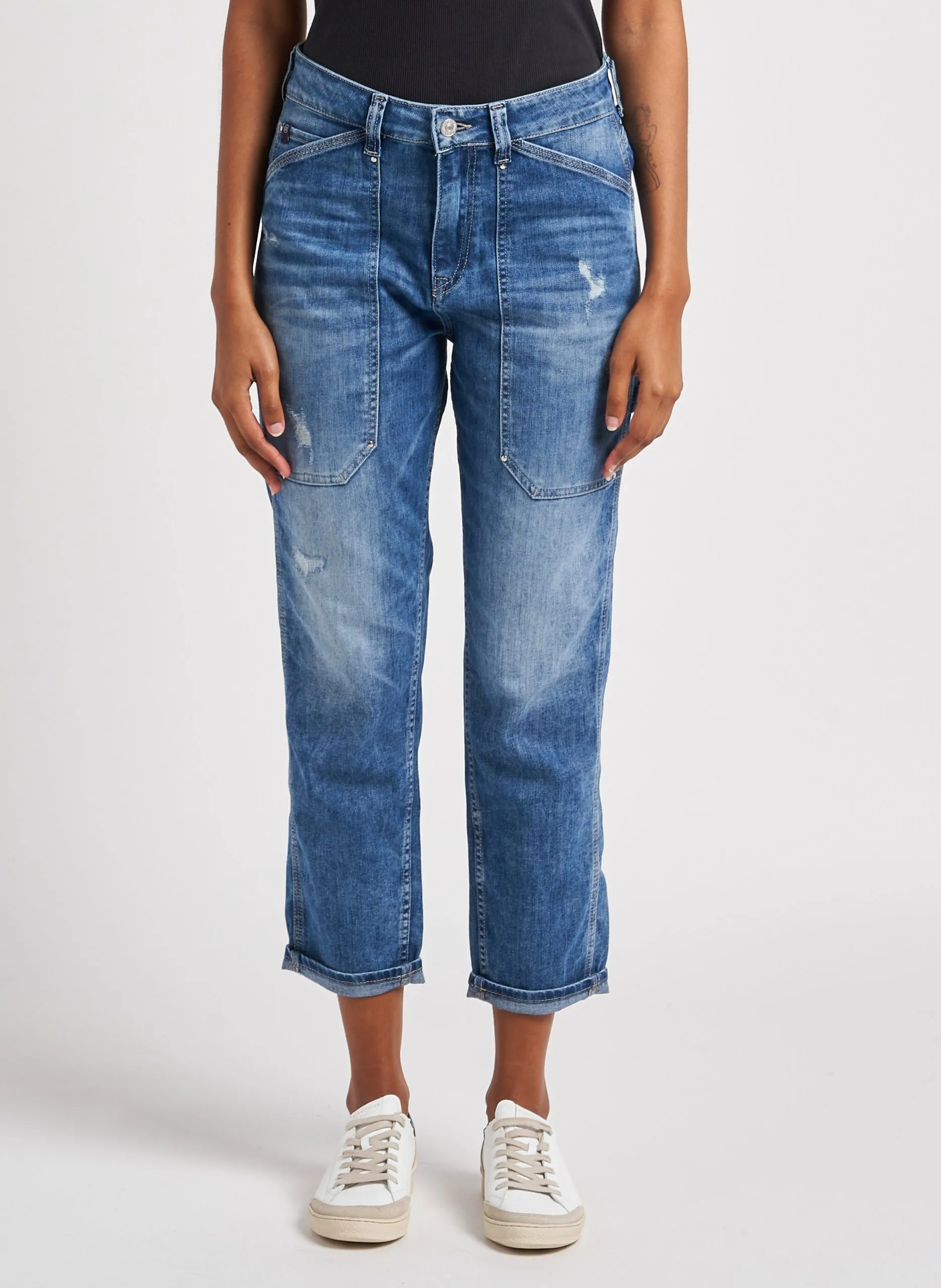 Girlfriend-Jeans aus Baumwoll-Mix Blau