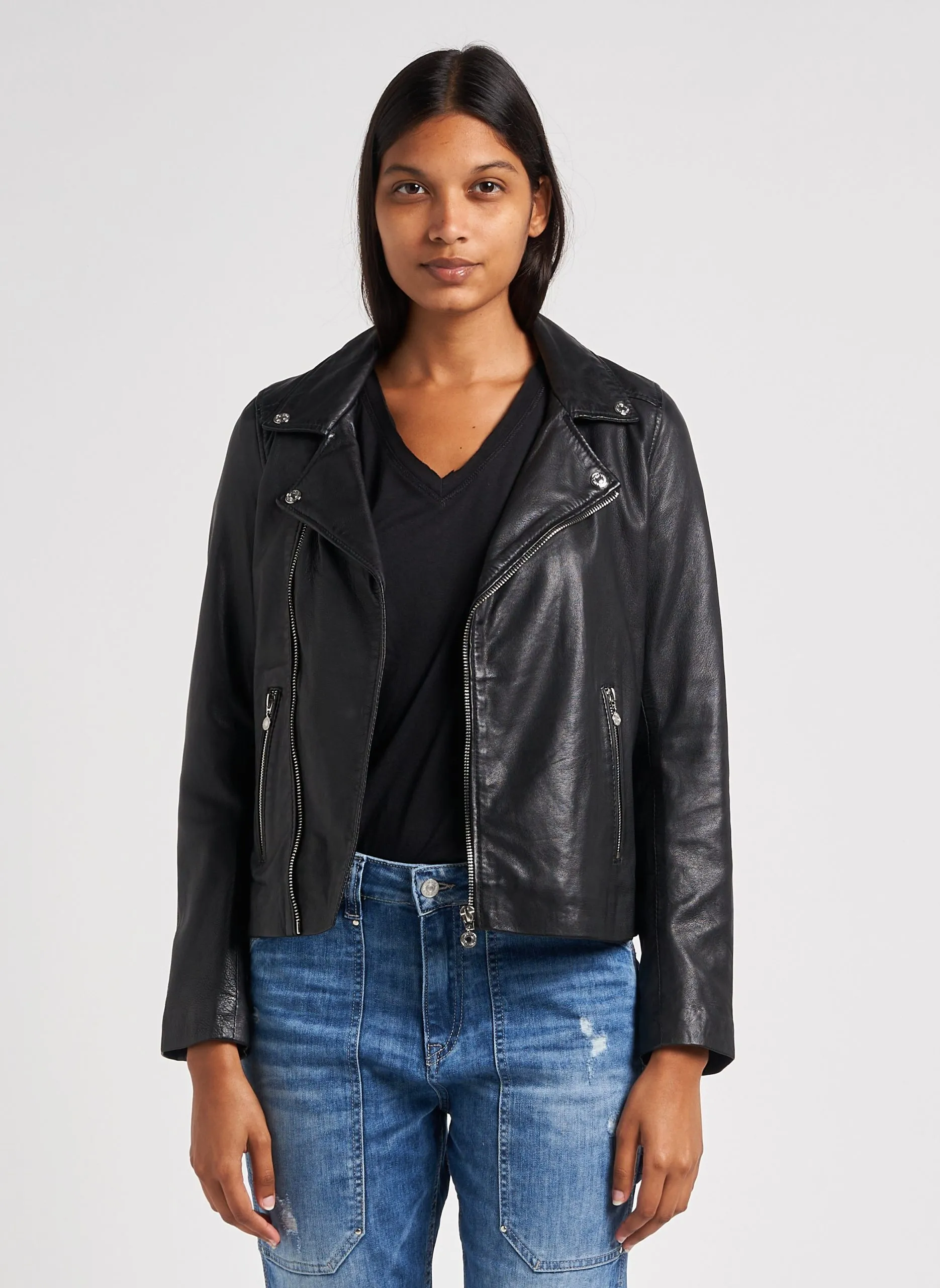 Taillierte Lederjacke Schwarz NANCY