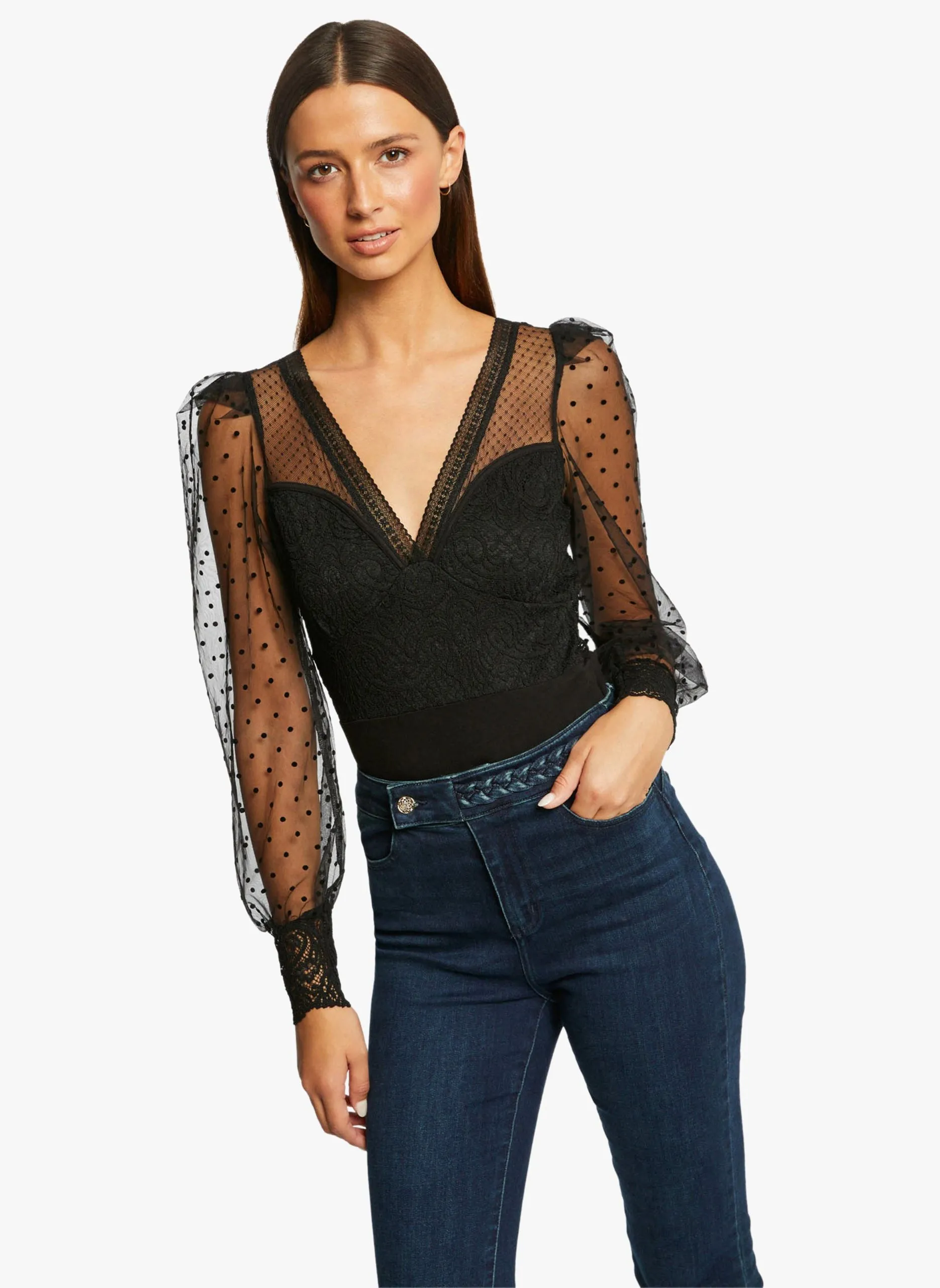 Taillierter Body mit V-Ausschnitt Braun 232-TORMI