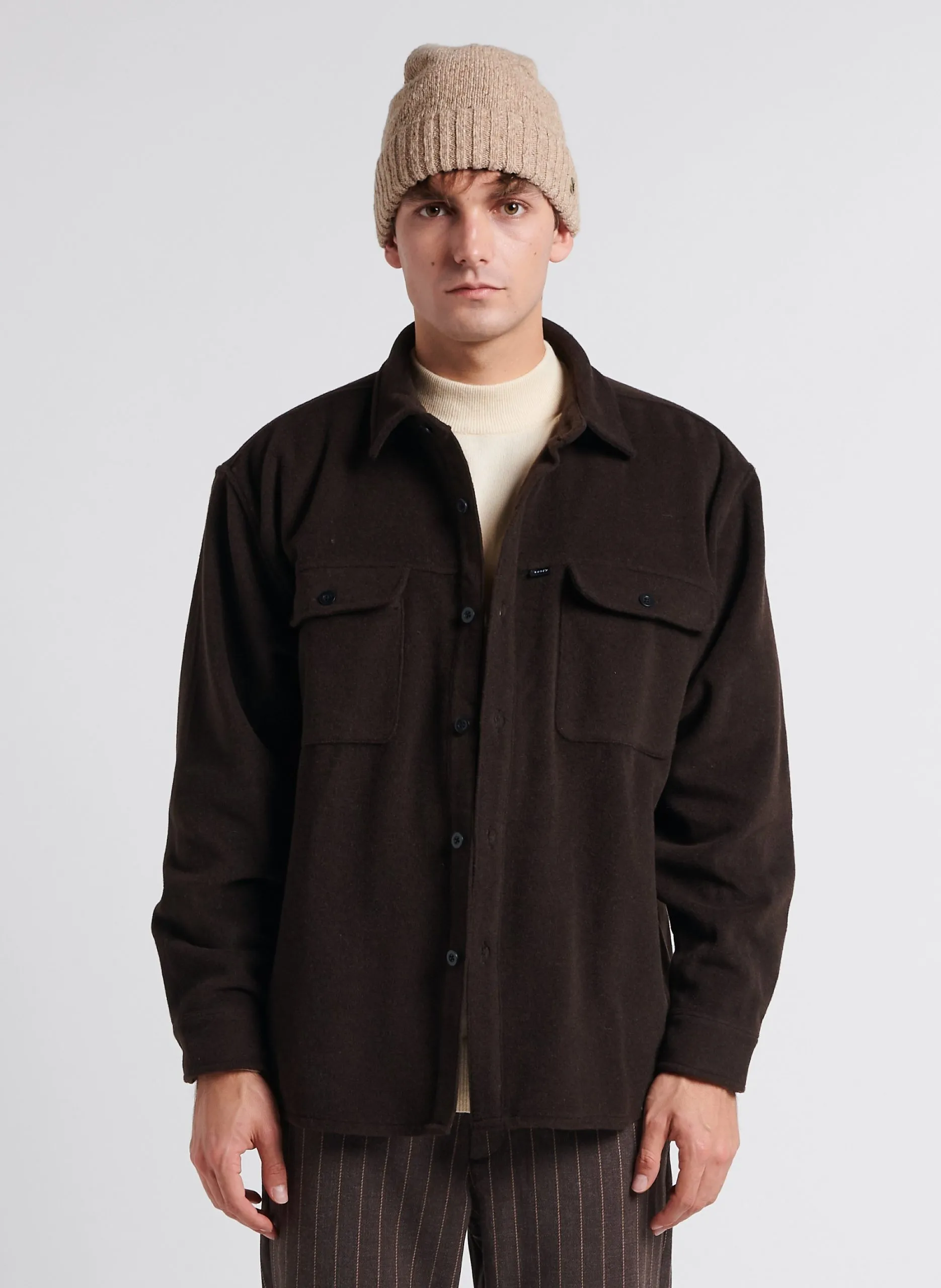 Hemdjacke aus Wollmix mit klassischem Kragen Braun