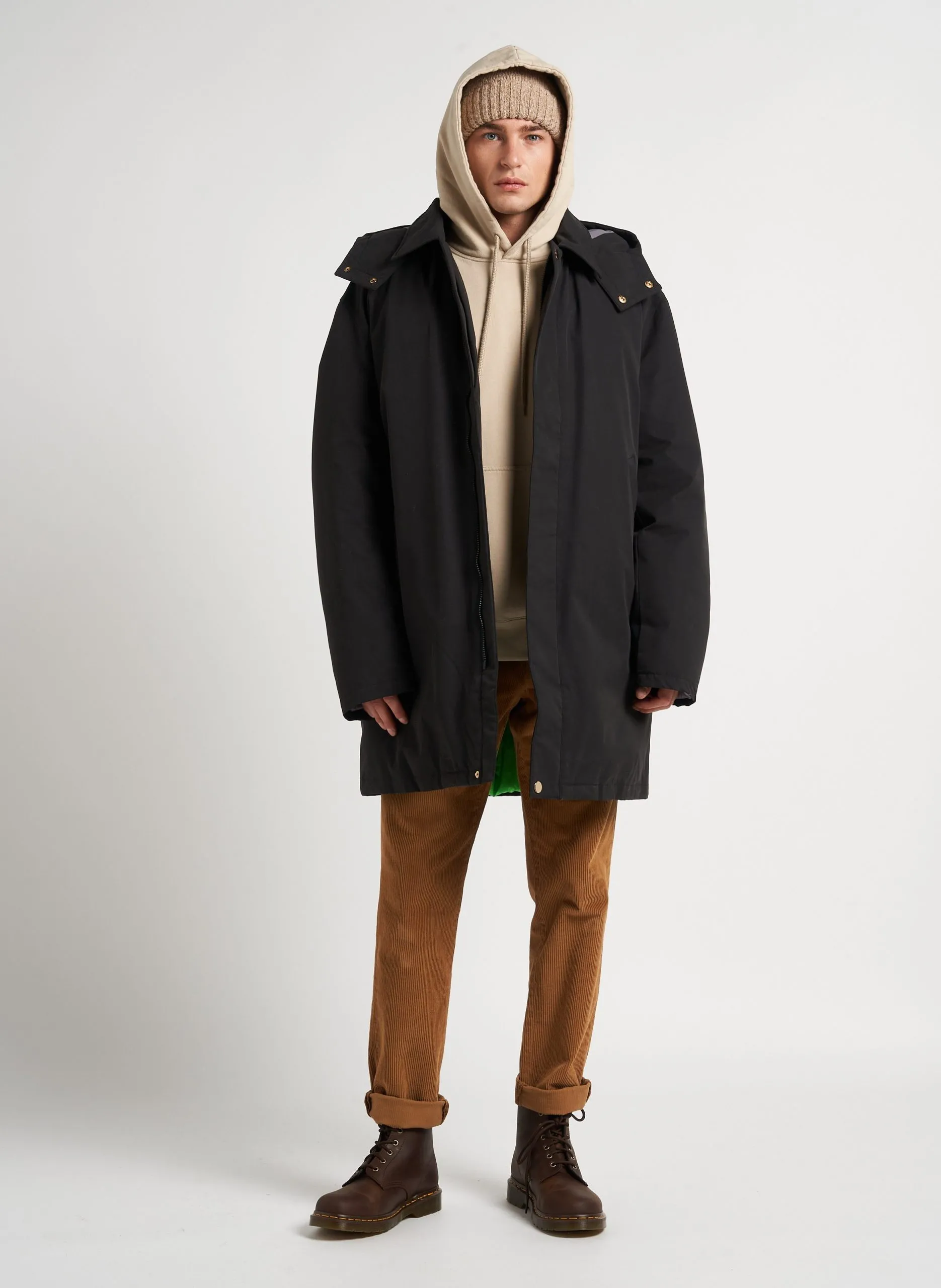 Kapuzenjacke aus Baumwoll-Mix mit klassischem Kragen Schwarz