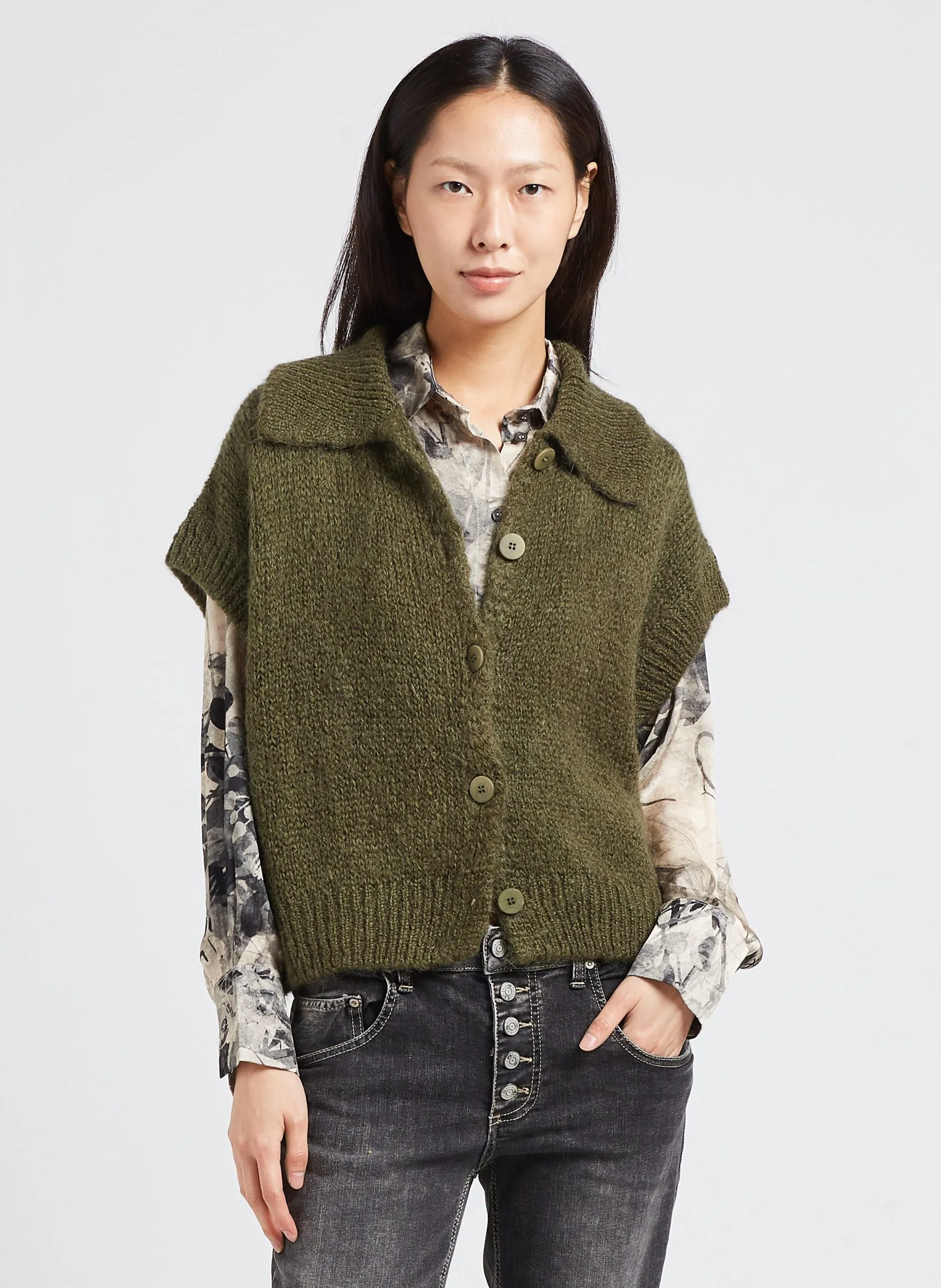 Strickjacke mit klassischem Kragen Grun