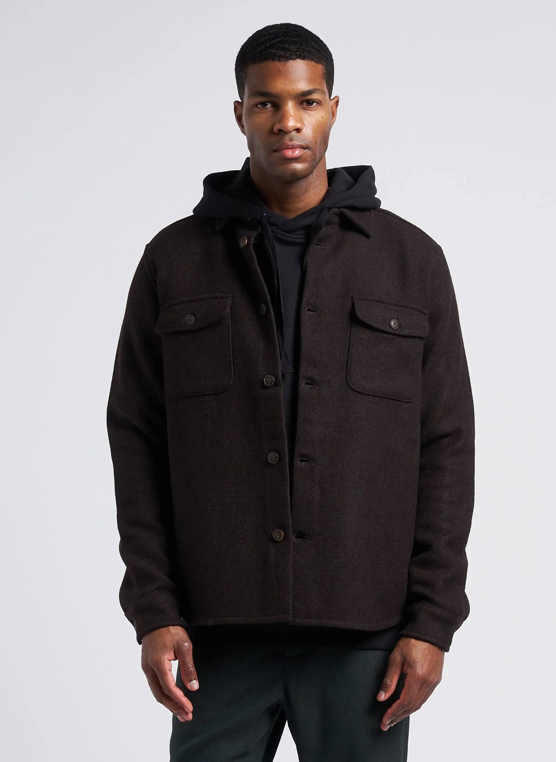 Hemdjacke aus Wollmix mit klassischem Kragen Braun LENNON