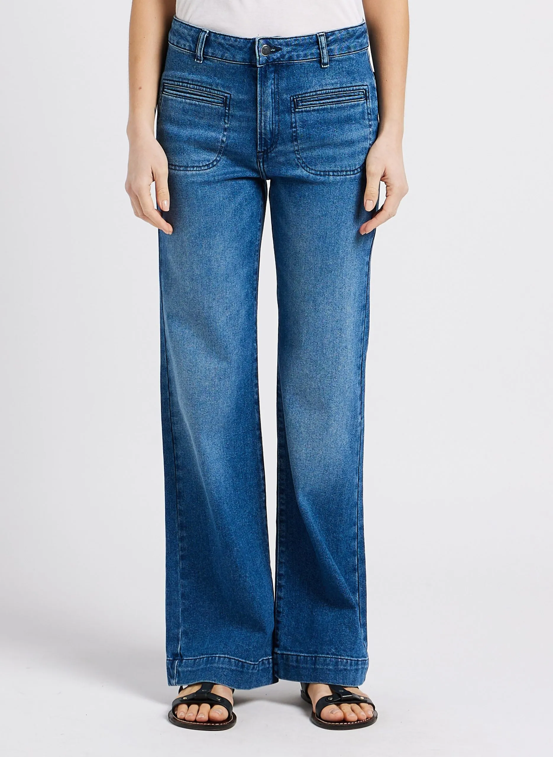 Flared High Waist Jeans aus Stretch-Baumwolle Blau HENDRIX