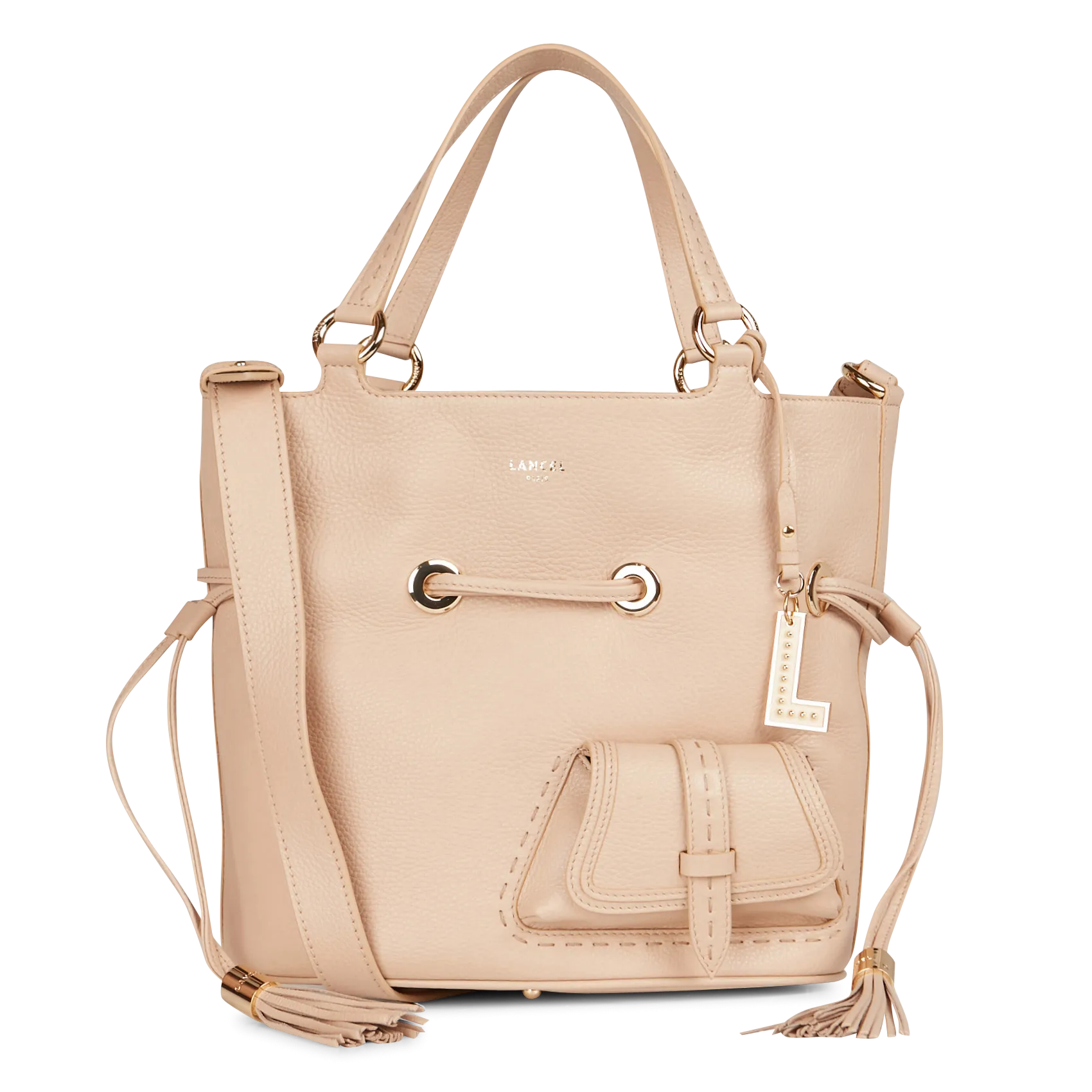 Beuteltasche aus genarbtem Leder Beige