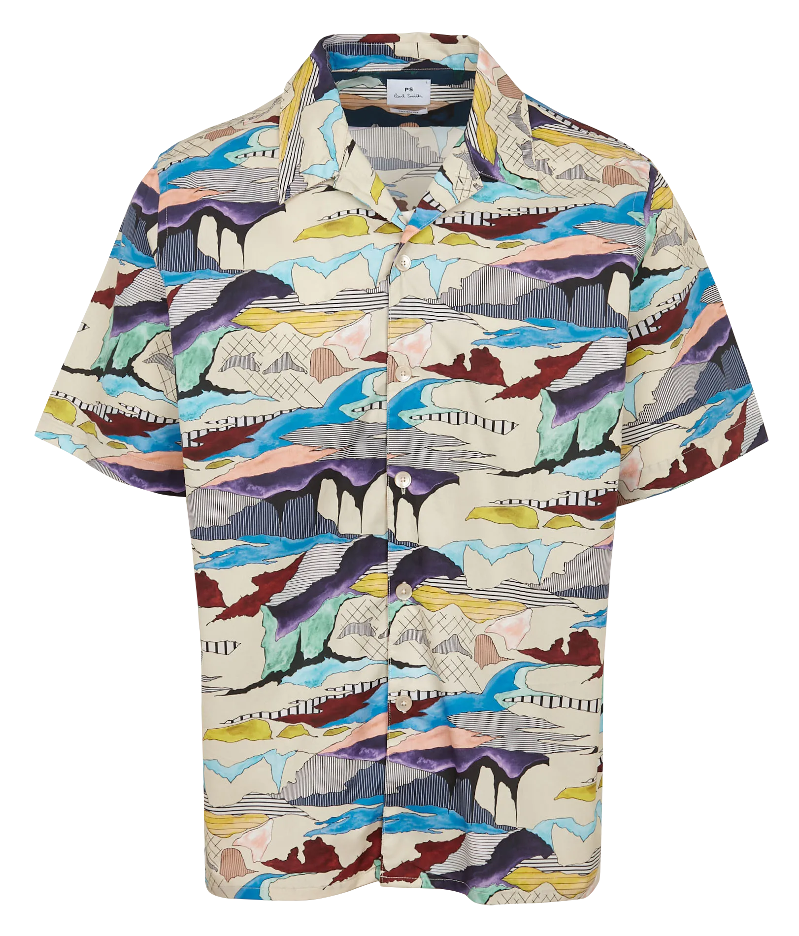 Bedruckte Bluse aus Bio-Baumwolle mit Kuba-Kragen Beige