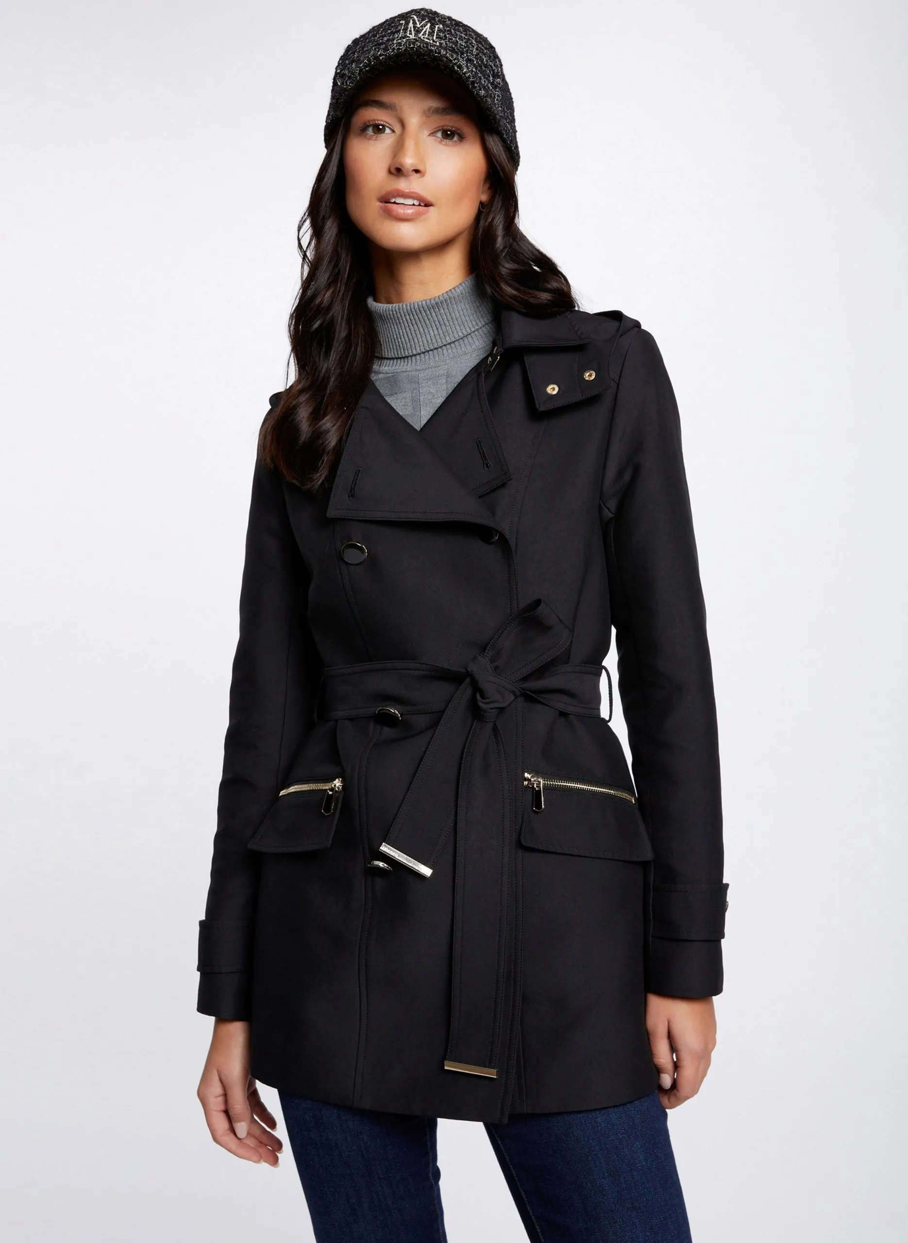 Taillierter Trenchcoat mit Reverskragen und Kapuze Braun 241-GLADIA