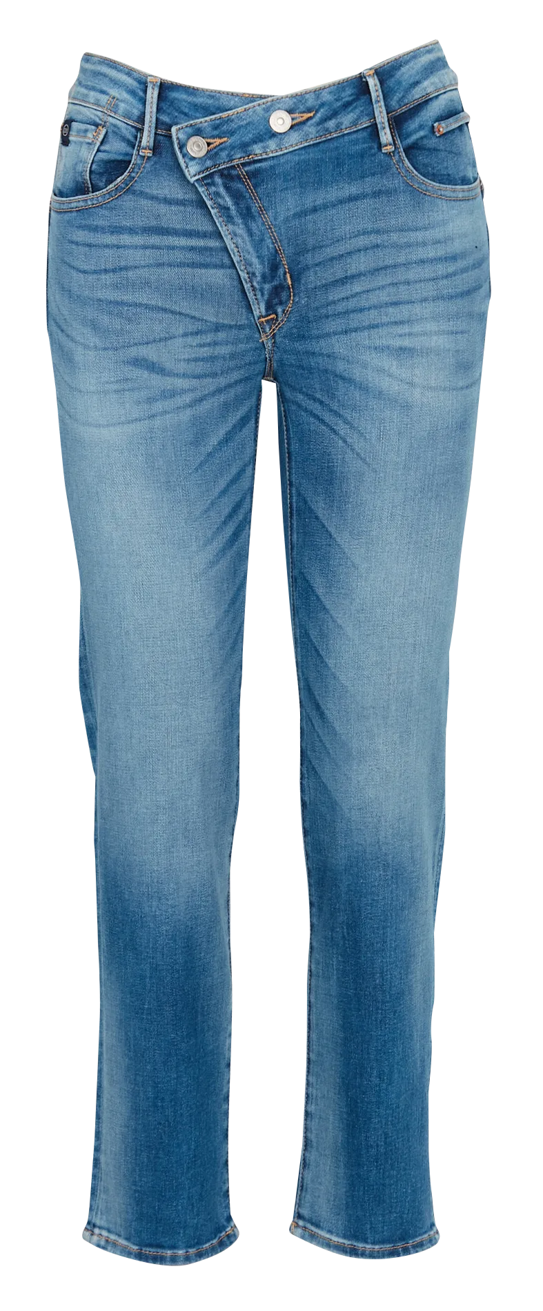 Hohe schmale Jeans mit asymmetrischem 7/8-Schnitt und hoher Taille Blau PULPHC16