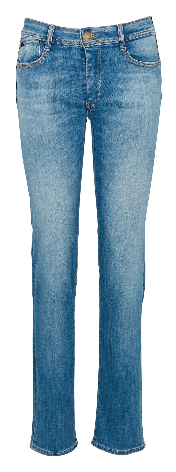 Gerade geschnittene High-Waist-Jeans aus Stretch-Baumwolle Blau POMY