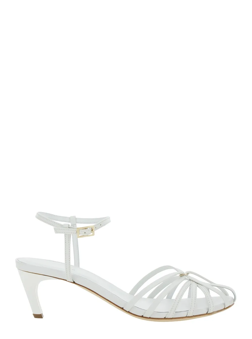 Weiße Sandalen mit Absatz und Cage-Design aus Leder Damen