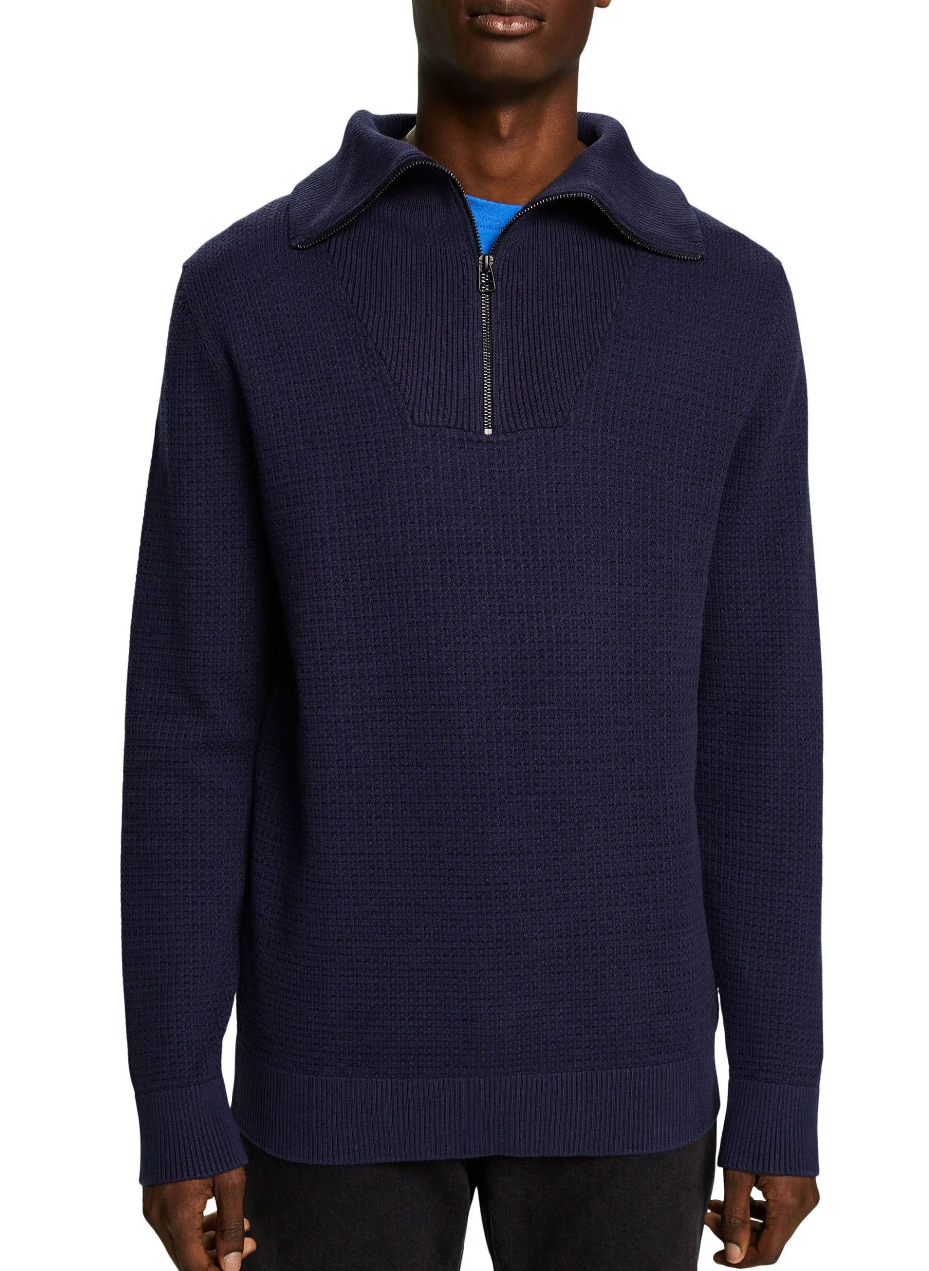 Pullover aus Bio-Baumwolle mit Reißverschlusskragen Blau